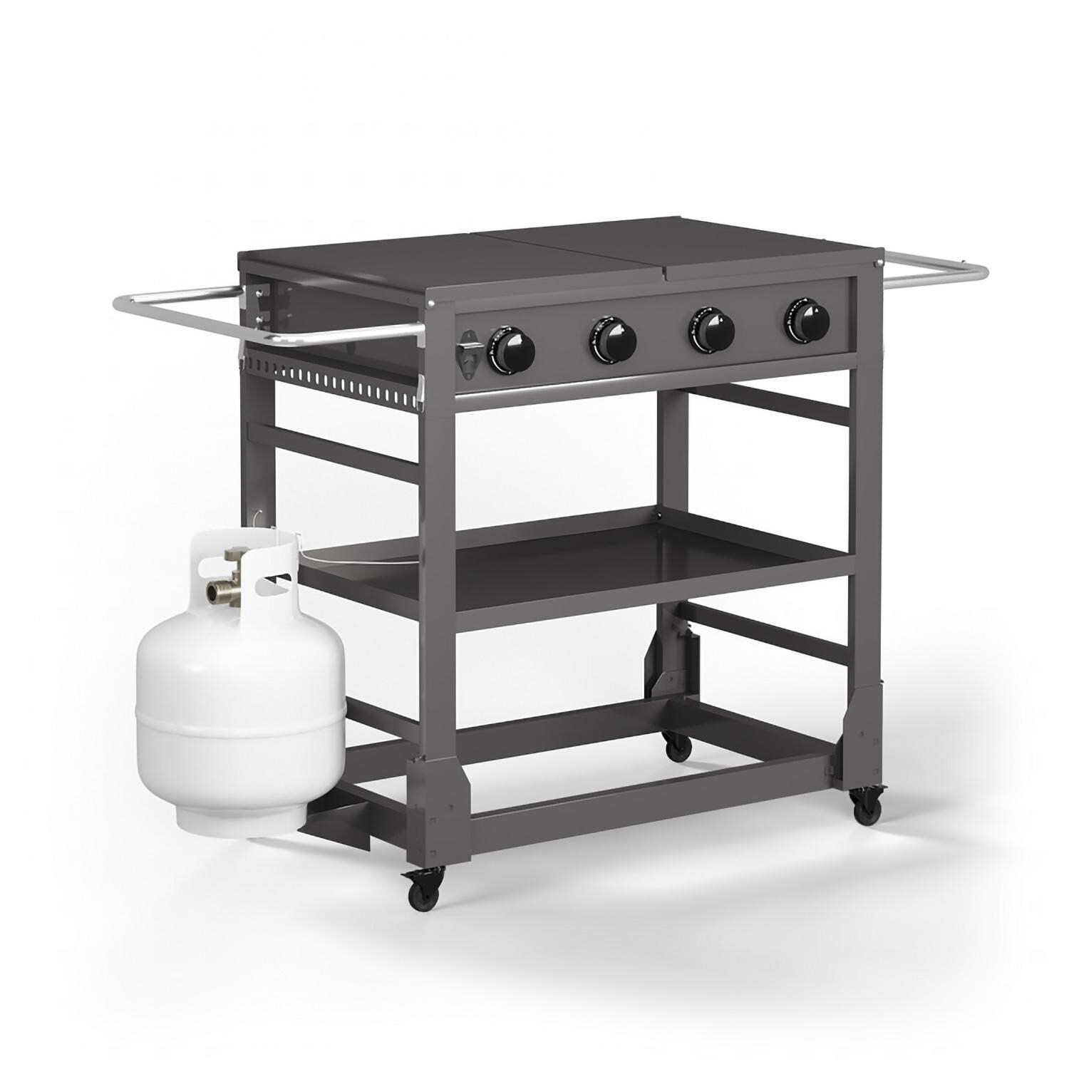 TYTUS Fresno Series 4-Burner Gunmetal Flat Top Griddle with Tool Set & Cover - TDT-471-0101 - Right Angle - White Background thumbnail