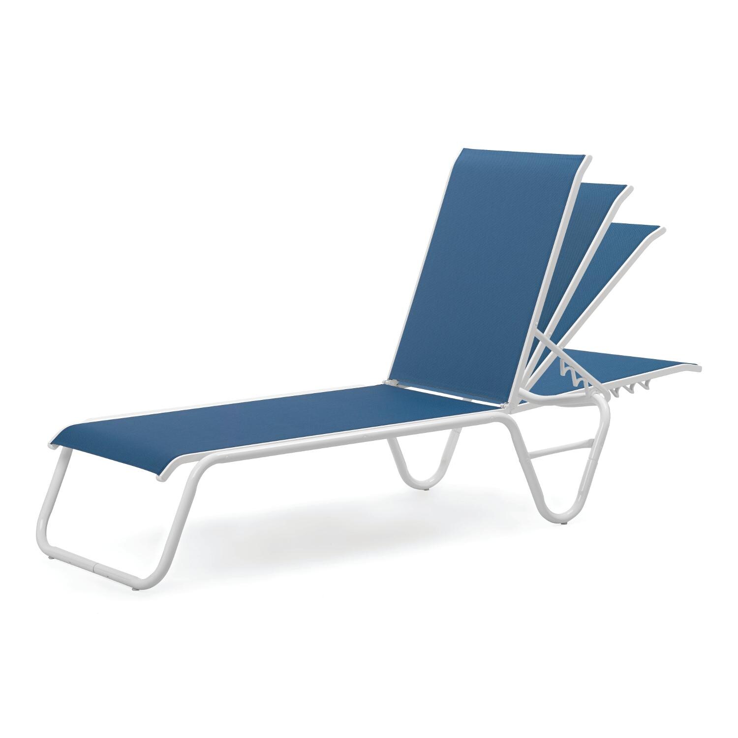 Gardenella Sling Four-Position Lay Flat Stacking Armless Chaise - Back Positions - Gloss White/Cobalt thumbnail