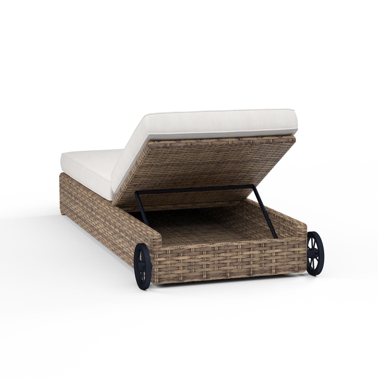 Sunset West - 1701-9-5492 - Havana Resin Wicker Adjustable Patio Chaise W/ Sunbrella Canvas Flax Cushions - Rear View thumbnail