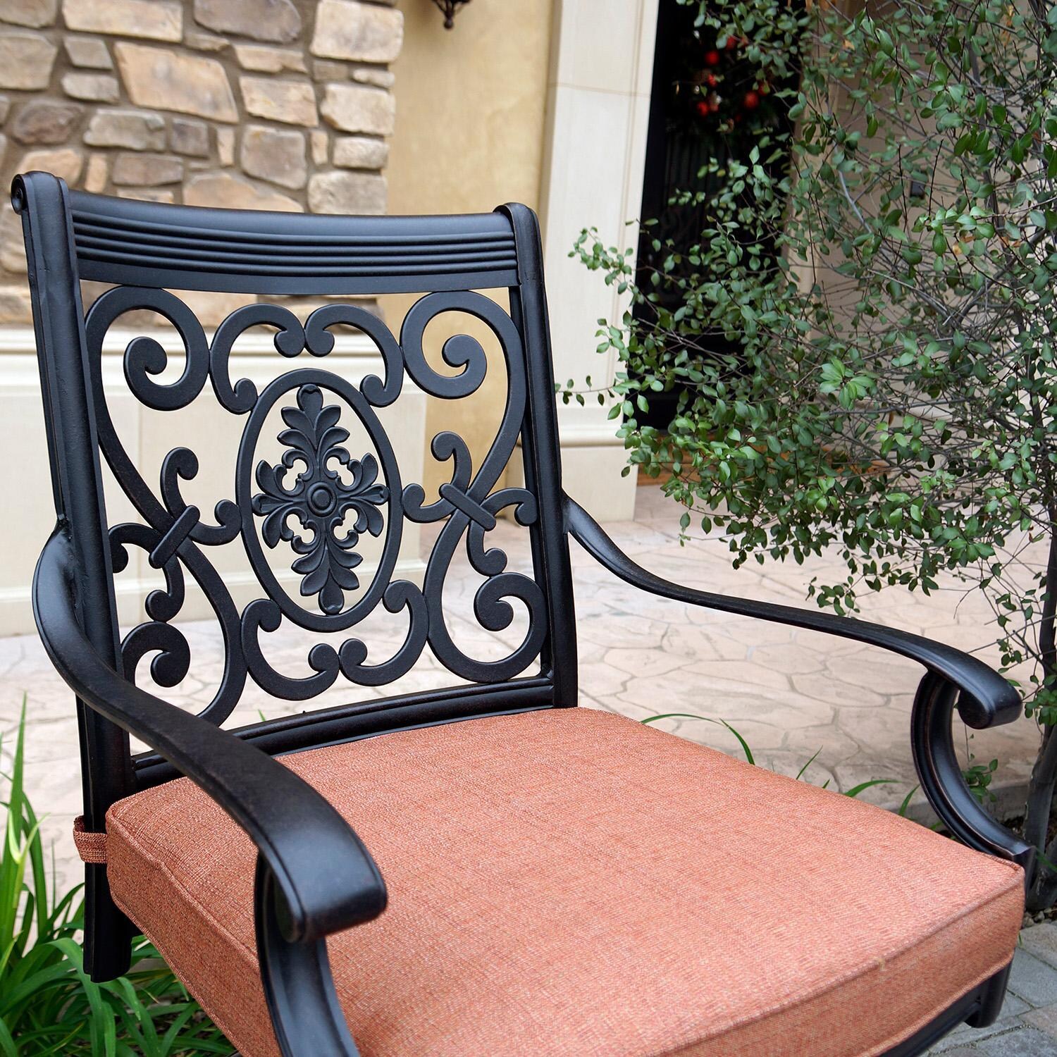 Darlee St. Cruz 11-Piece Patio Dining Set (with 2 Swivel Rockers) with Cushions and 42 X 12 Inch Rectangular Extension Table - Chair Up Close - Lifestyle thumbnail