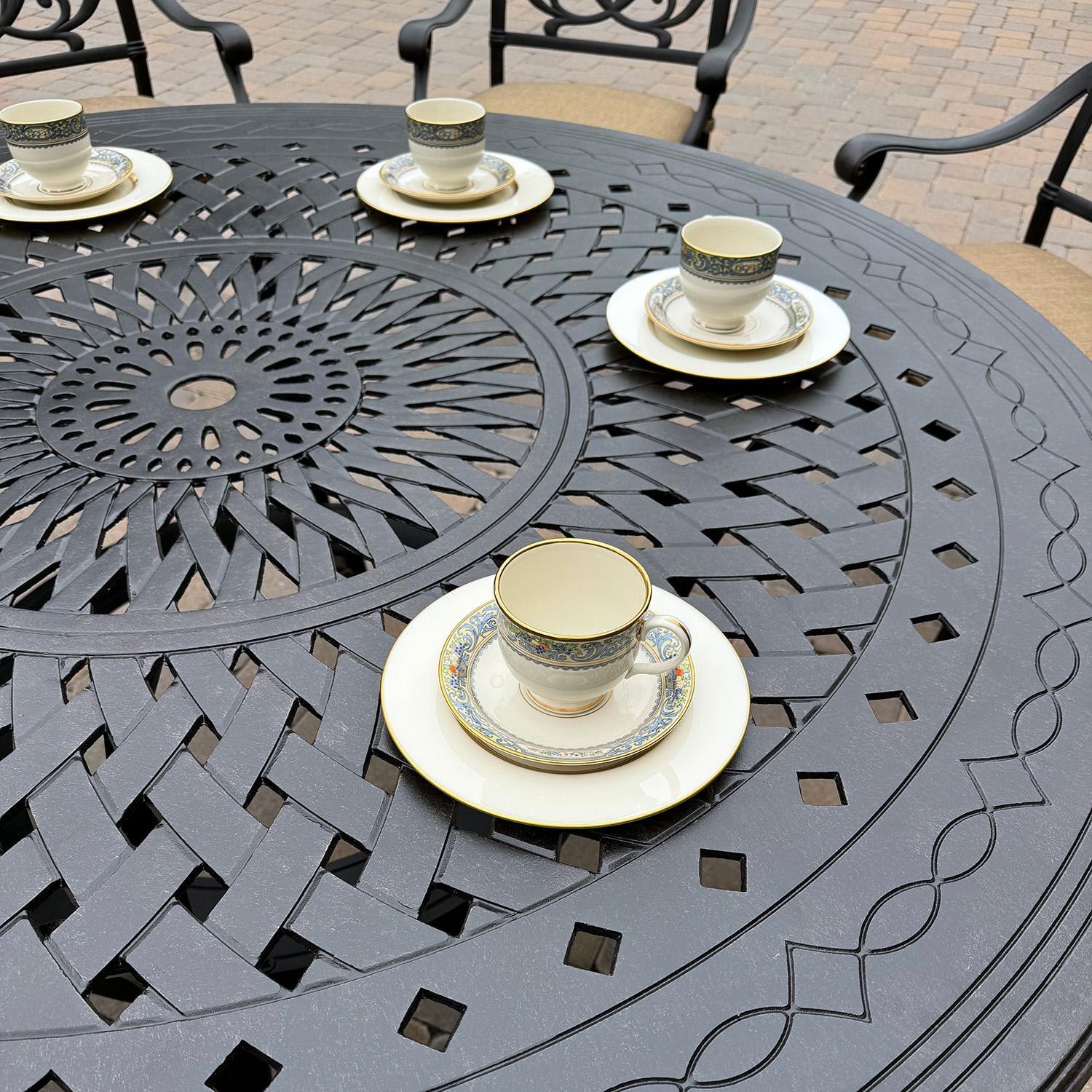 Darlee Elisabeth 7-Pc Dining Set w/ 60-Inch Round Table in Antique Bronze/Beige Canvas - Table Top - Detail thumbnail
