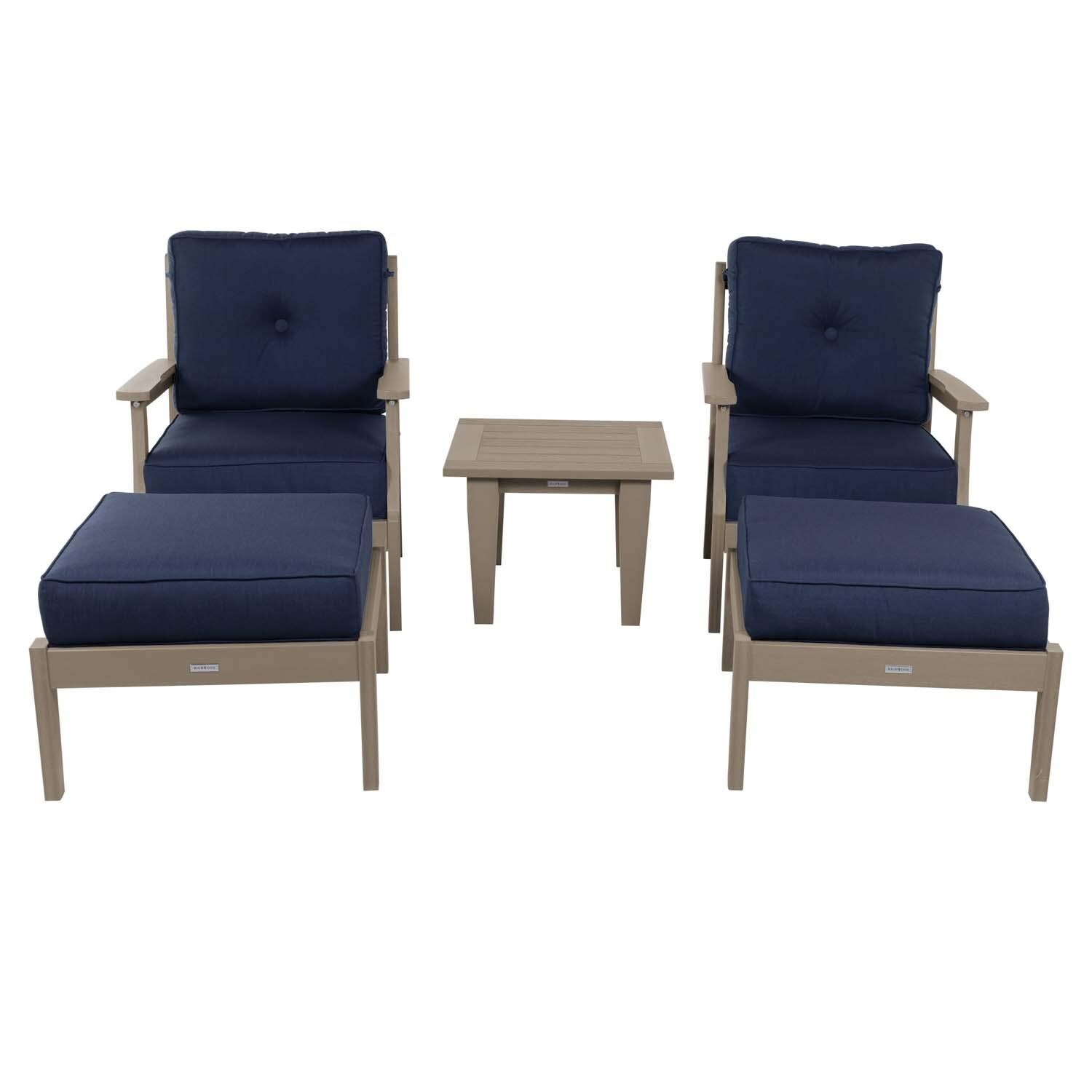 Blushing Bay 5 Pc Recycled Plastic Seating Set in Spectrum Indigo/Woodland Brown by Lakeview Outdoor Designs - White Background thumbnail