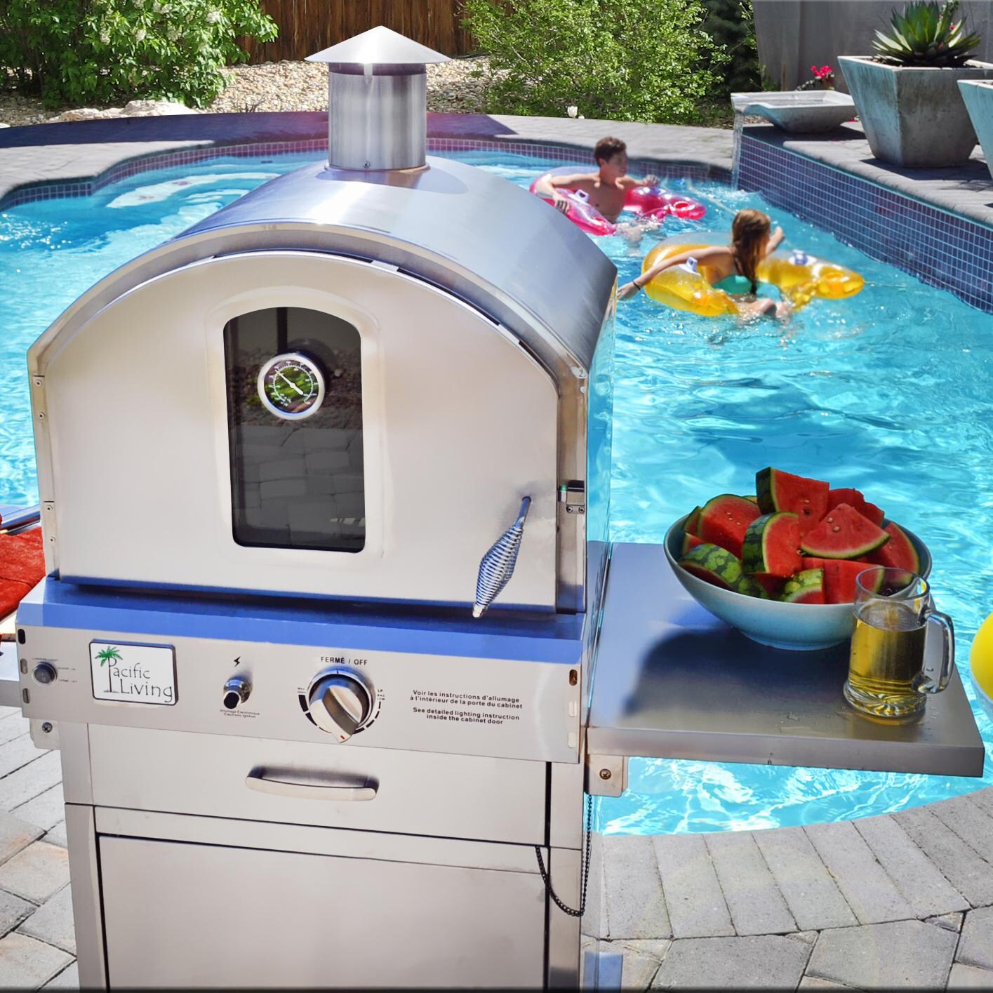 Pacific Living PL8430SS Natural Gas Stainless Steel Outdoor Pizza Oven On Cart - By The Pool thumbnail