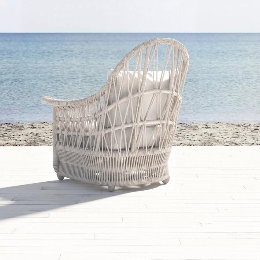 Dana Woven Rope Wing Club Chair w/ Self Welt in Natural/Canvas Granite by Sunset West - Rear View - Lifestyle thumbnail