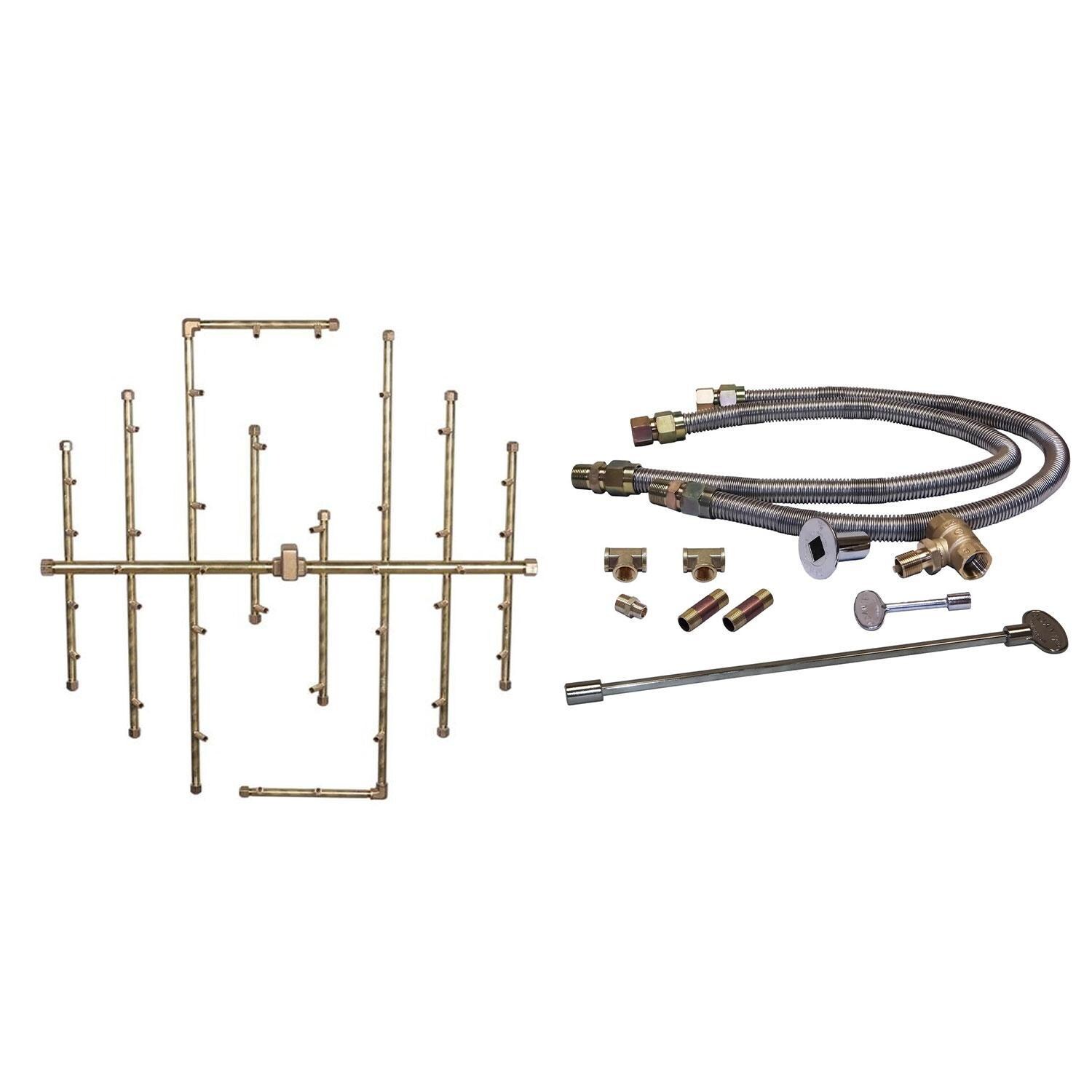 Warming Trends 29 1/2 X 28 1/2 CROSSFIRE Brass Natural Gas/Propane Burner & Double Flex Line Kit - White Background thumbnail