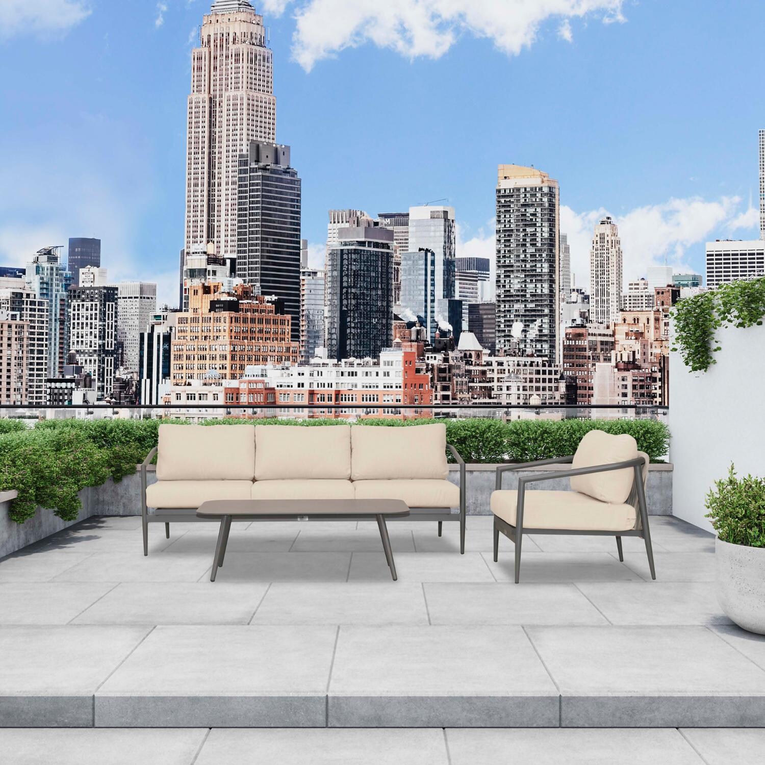 Midnight Cove 3 Pc Aluminum Seating Set in Slate/Canvas Flax by Lakeview Outdoor Designs