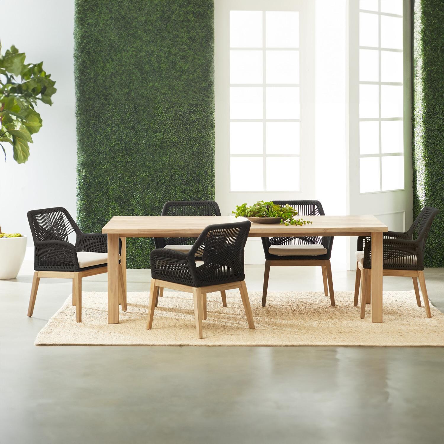 Peninsula Way 7 Pc Gray Teak Dining Set in Black/Light Gray By Lakeview