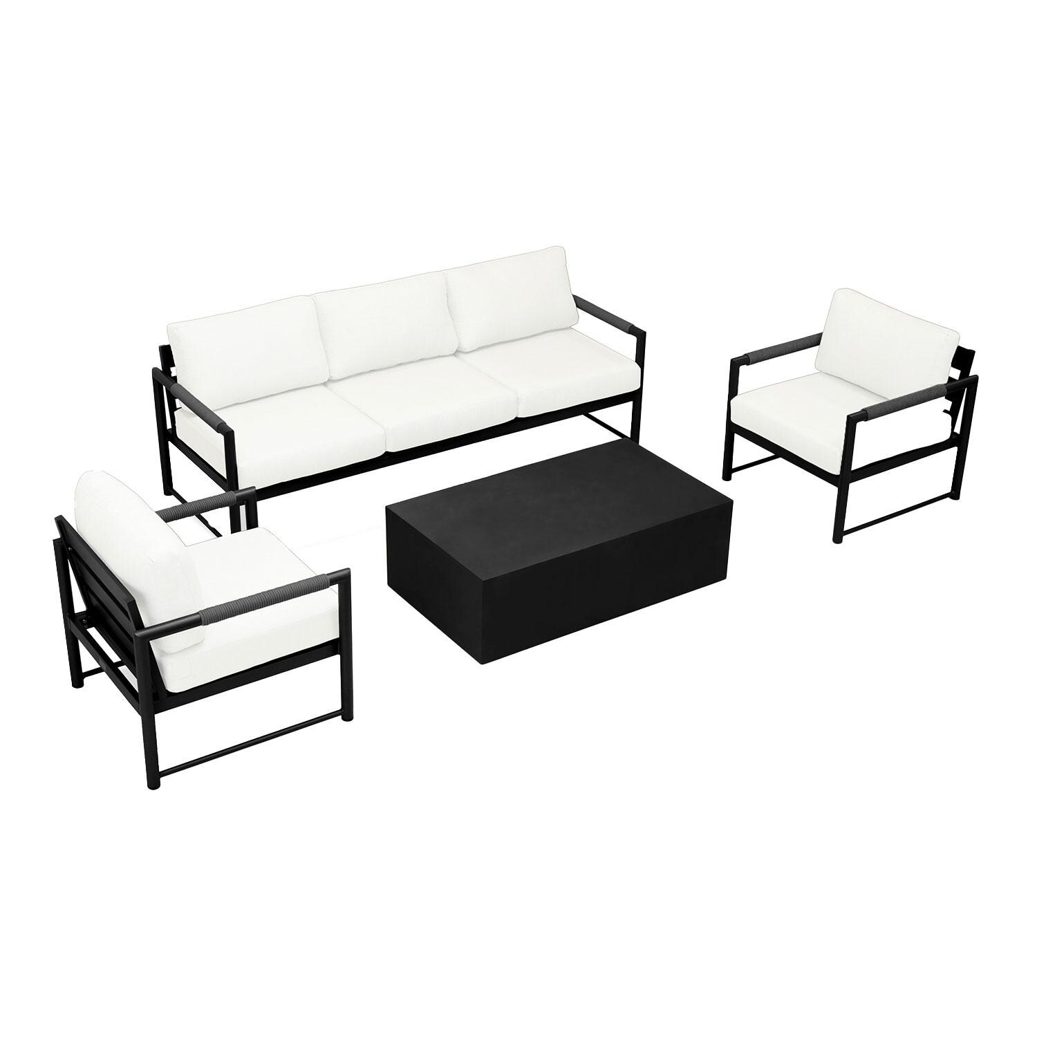 Lakeview AVEBAY-BK-CO-SET135-CN Avenue Bay Black/Carbon 4 Pc Sofa Set - Canvas Natural - Overhead View - White Background thumbnail