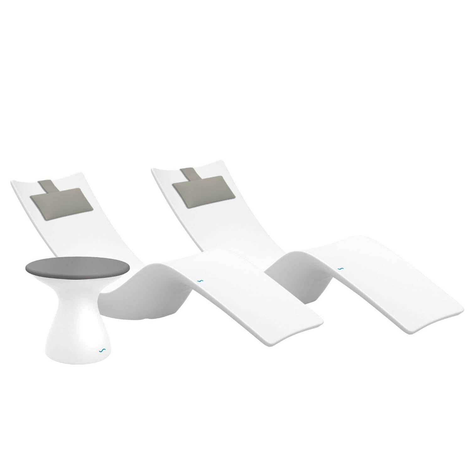Ledge Lounger Autograph Chaise Lounge (Set of 2) W/Side Table - White W/Gray Lid & Cadet Grey Pillow - White Background thumbnail