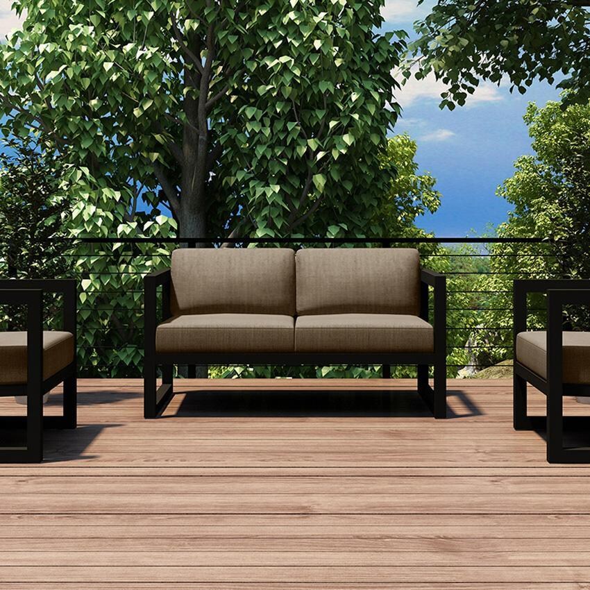 Misty Cove 3 Pc Aluminum Seating Set w/ Loveseat in Slate/Heather Beige by Lakeview Outdoor Designs