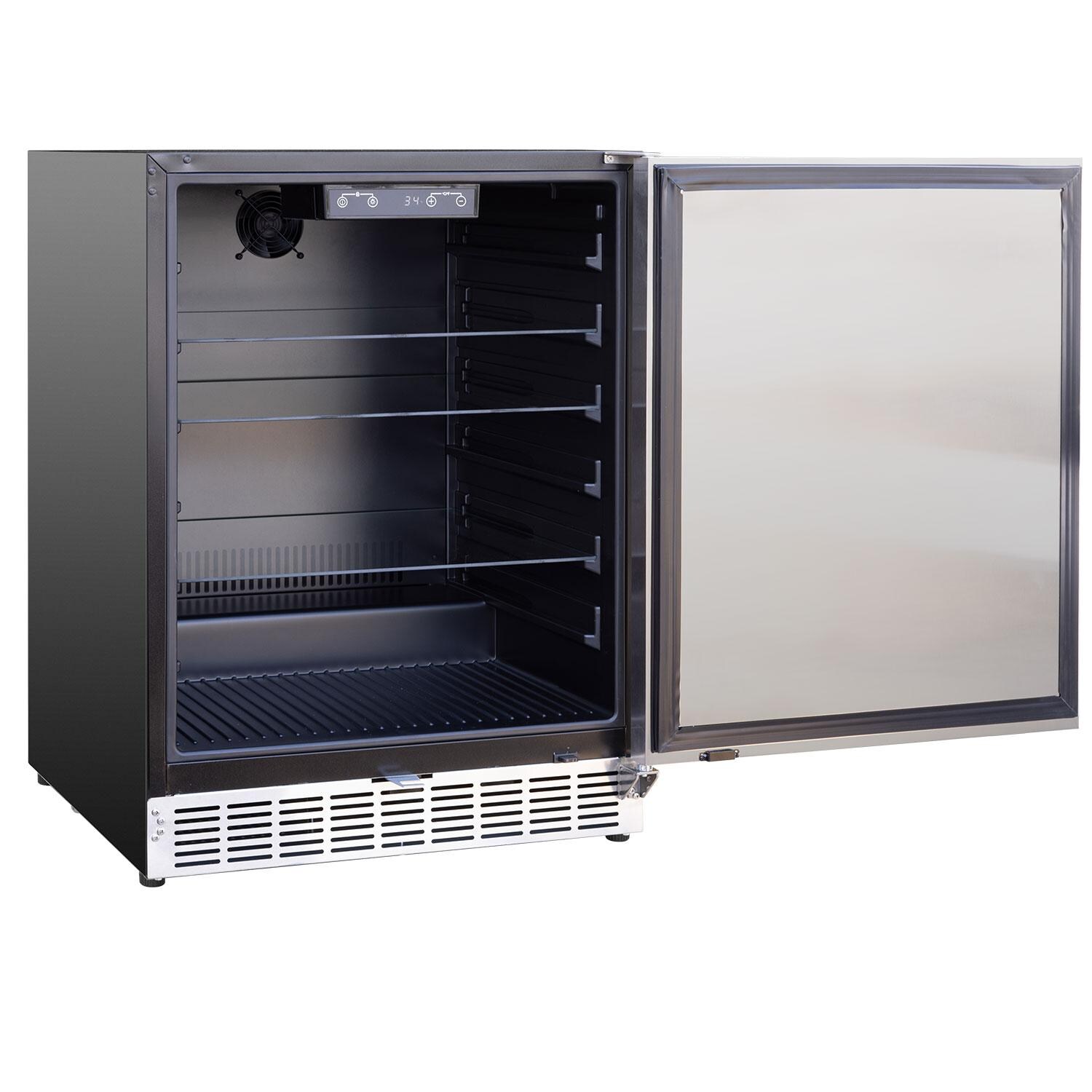 Summerset RFR-24S-A 24 Inch Outdoor Rated Refrigerator - Angled - Open View - Fridge Empty - White Background thumbnail