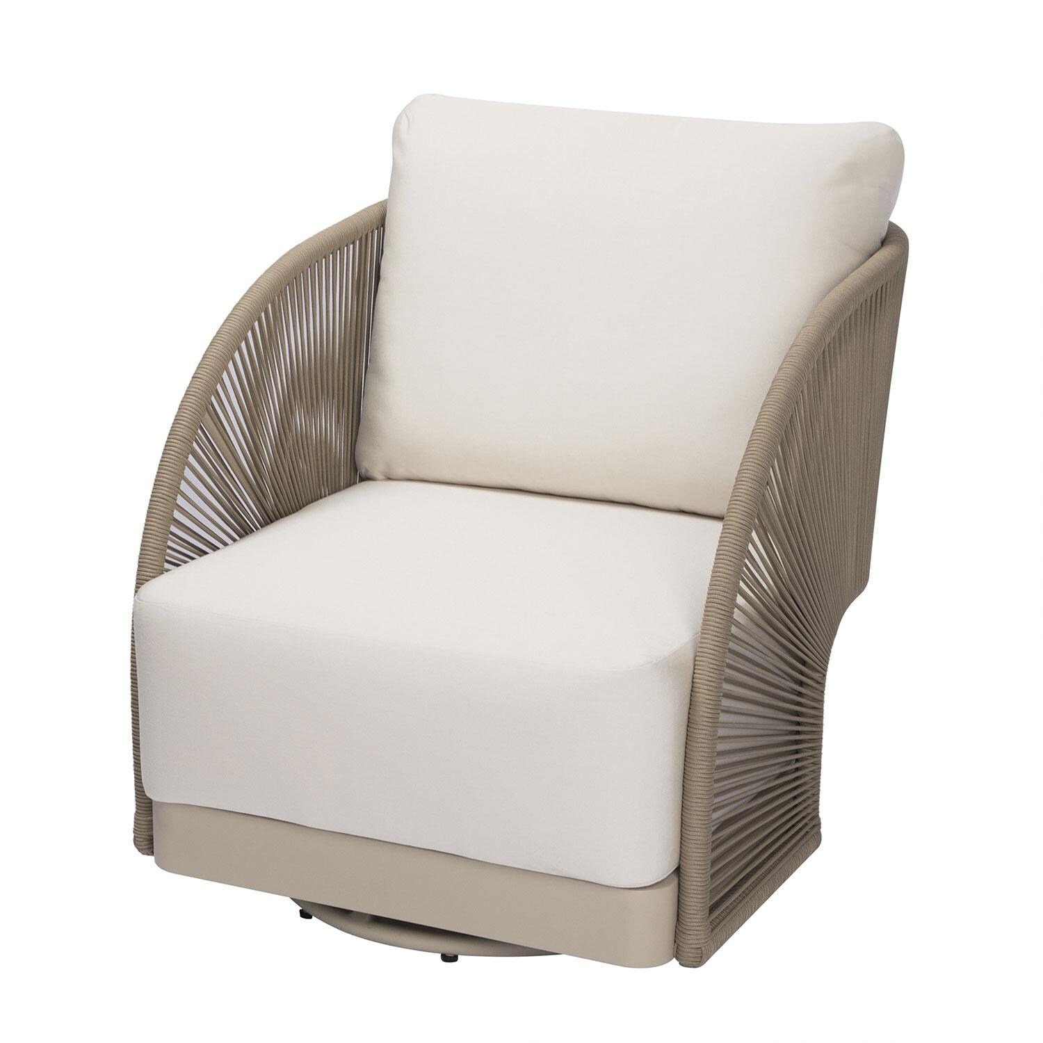Elementi OS-2502W Malibu Outdoor Aluminum Swivel Club Chair w/ Sunbrella Cushions - Angled - White Background thumbnail
