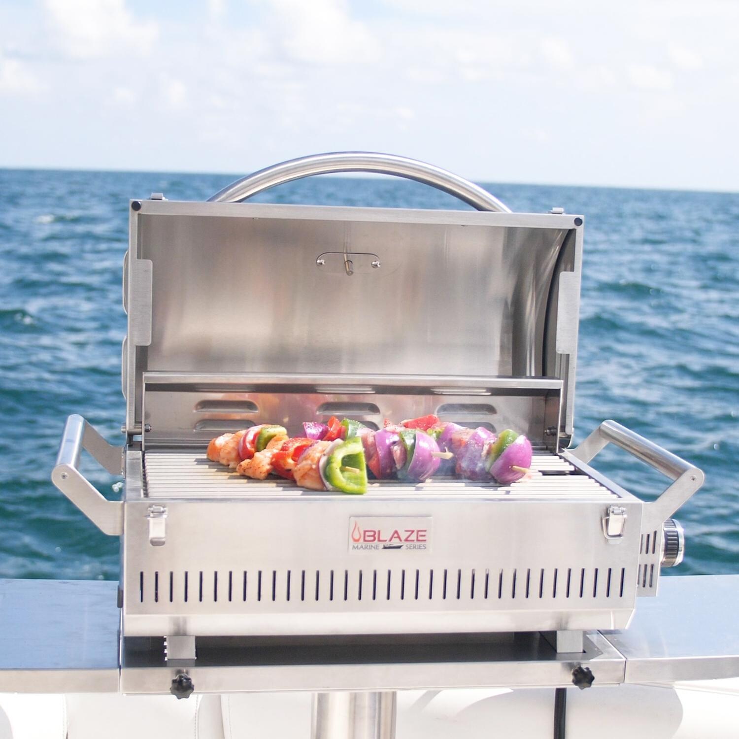Blaze Professional LUX BLZ-1PRO-PRTMG-LP Marine Grade Portable Propane Gas Grill On Pedestal With Side Shelves - Seaworthy Construction With 316L Stainless Steel thumbnail