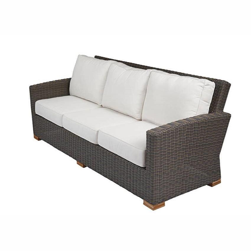 Royal Teak Collection SBS3W Sanibel 3 Person Wicker Sofa w/ Sunbrella Cushions in Canvas Natural - Sofa - White Background thumbnail