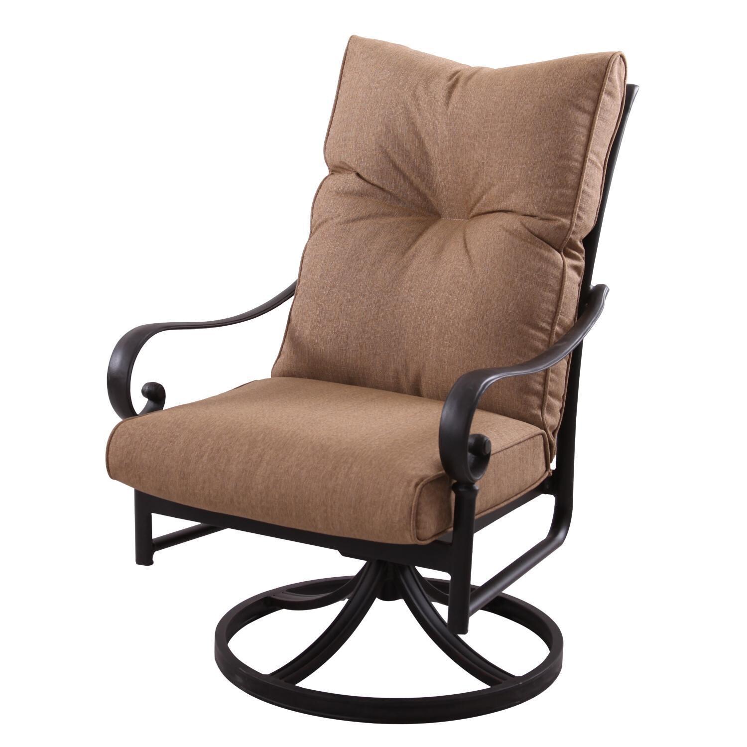 Santa Anita 9 Pc Cast Aluminum Patio Dining Set w/ 92 X 42-in Rectangular Table & Heather Beige Sunbrella Cushions By Darlee - Swivel Rocker Dining Chair - White Background thumbnail