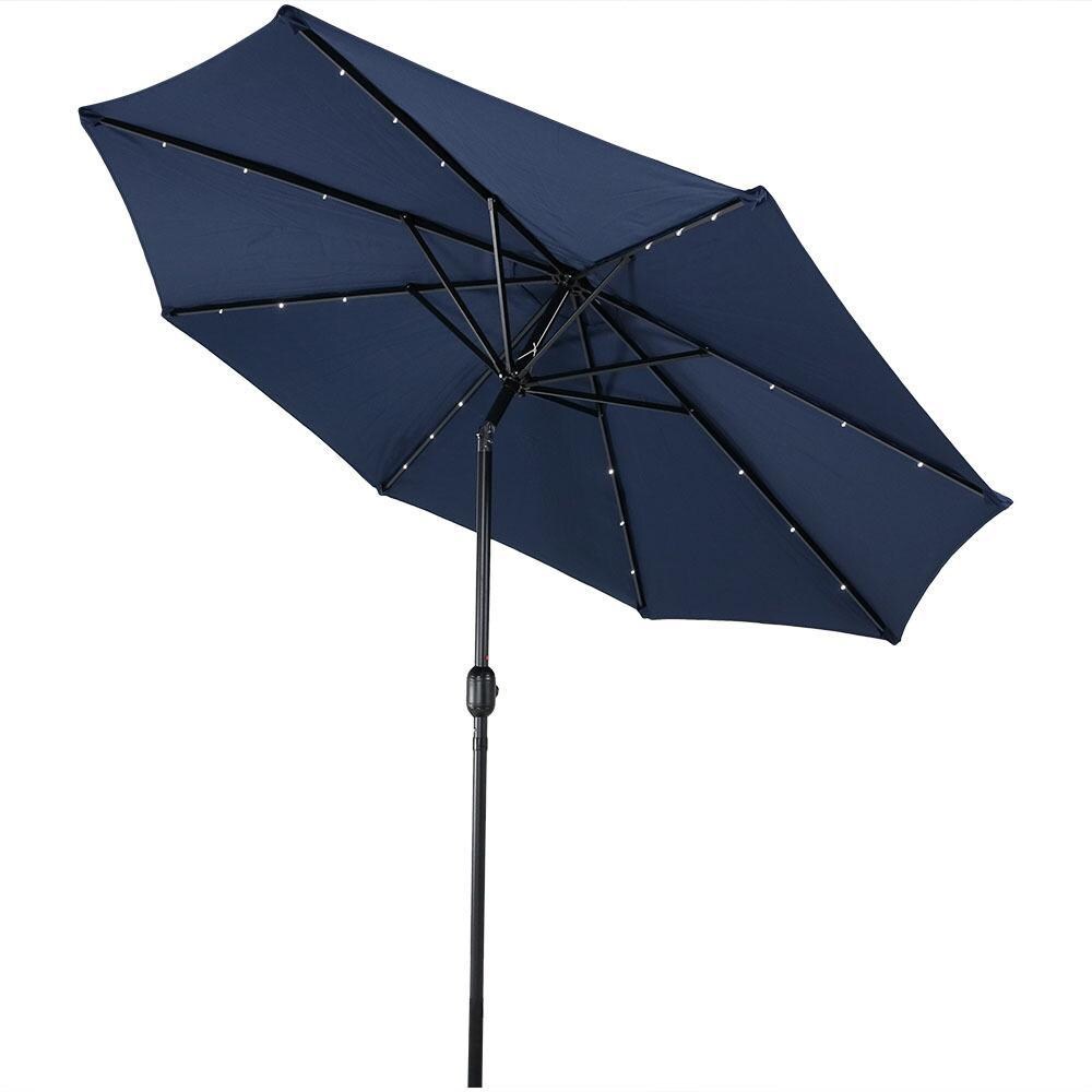 Ultimate Patio 9 Ft. Solar Lighted Octagonal Patio Umbrella W/Crank - Navy Blue - Tilted thumbnail
