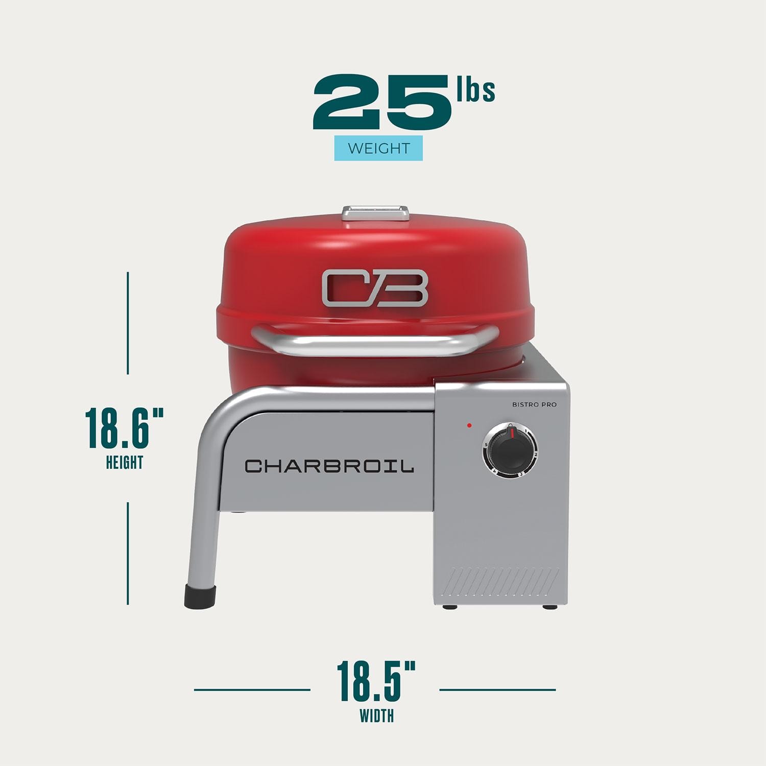 Charbroil 25302150 Bistro Pro 180 Electric Grill - Tabletop Red - Dimensional thumbnail