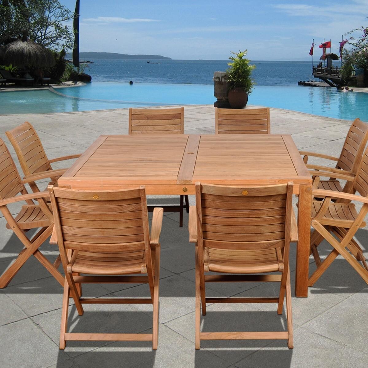Amazonia Teak Boynton 8Person Teak Patio Dining Set With Folding