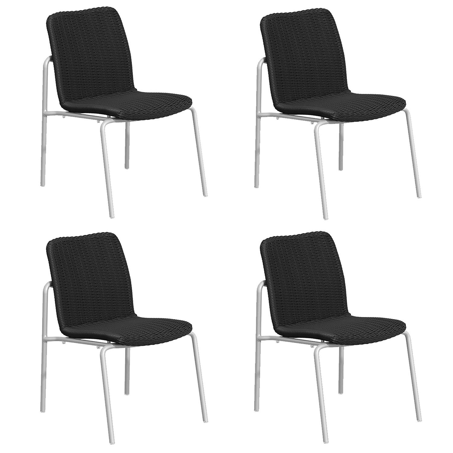 Orso 4 Pc Wicker & Aluminum Dining Side Chair in Flint/Shadow By Oxford Garden