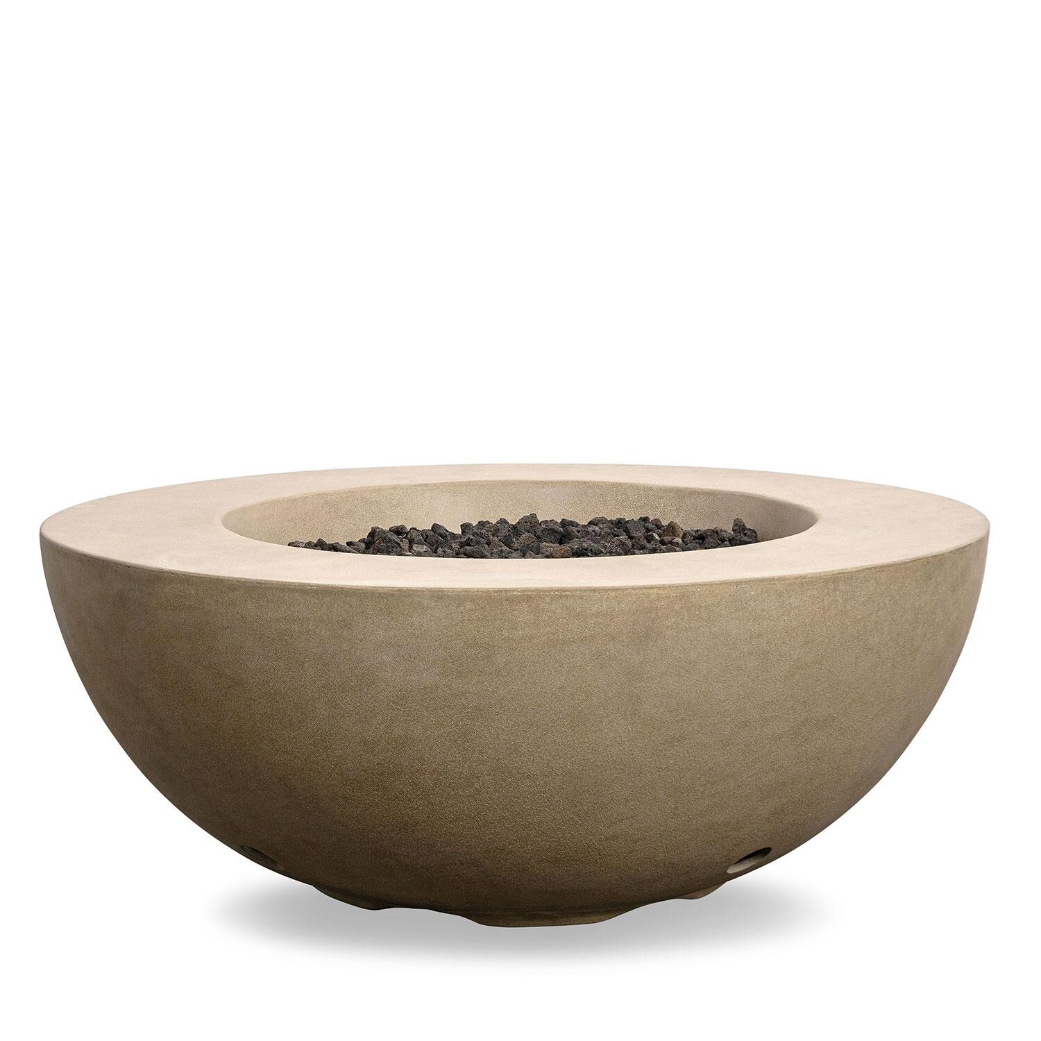 Glenwood 42-in Round Bowl Concrete Natural Gas Fire Pit w/ Push Button Ignition in Sand by Lakeview Outdoor Designs - Glass Wind Guard Removed - Off - White Background thumbnail