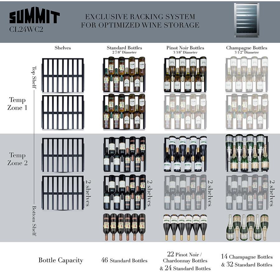 Summit Classic 46-Bottle Dual Zone Wine Cooler - CL24WC2 - Racking System thumbnail