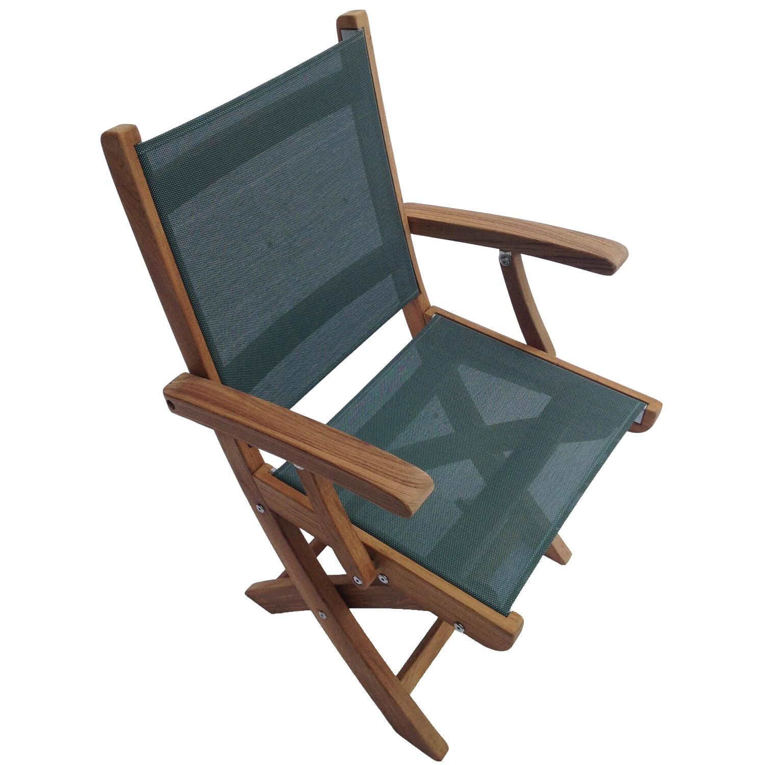 Royal Teak Collection SailMate Folding Arm Chair - Moss Sling thumbnail