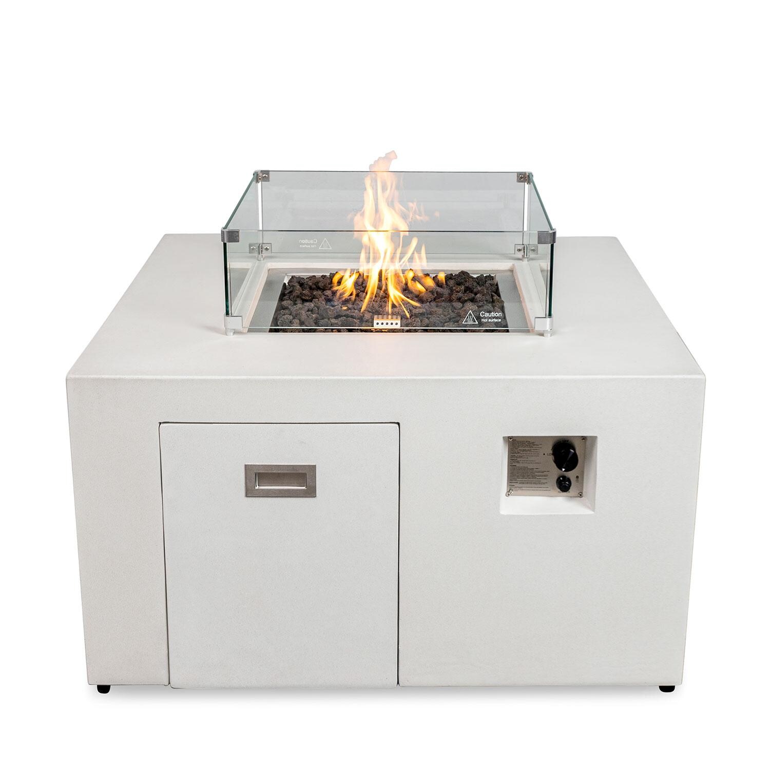 Glenwood 42-in Square Concrete Propane Fire Pit w/ Hidden Propane Tank in White by Lakeview Outdoor Designs - Hidden Propane Tank Side - White Background thumbnail