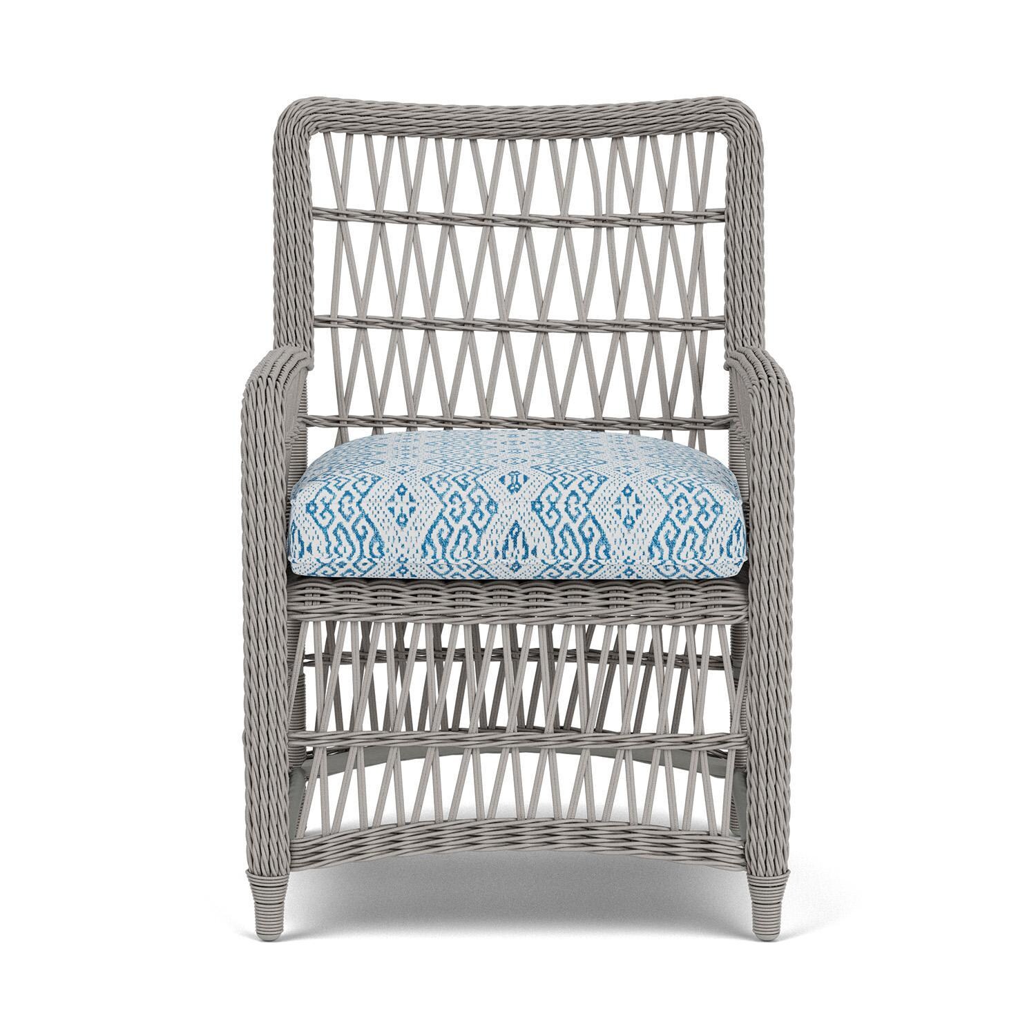 Mackinac Wicker Dining Arm Chair in Putty/Aman Capri By Lloyd Flanders