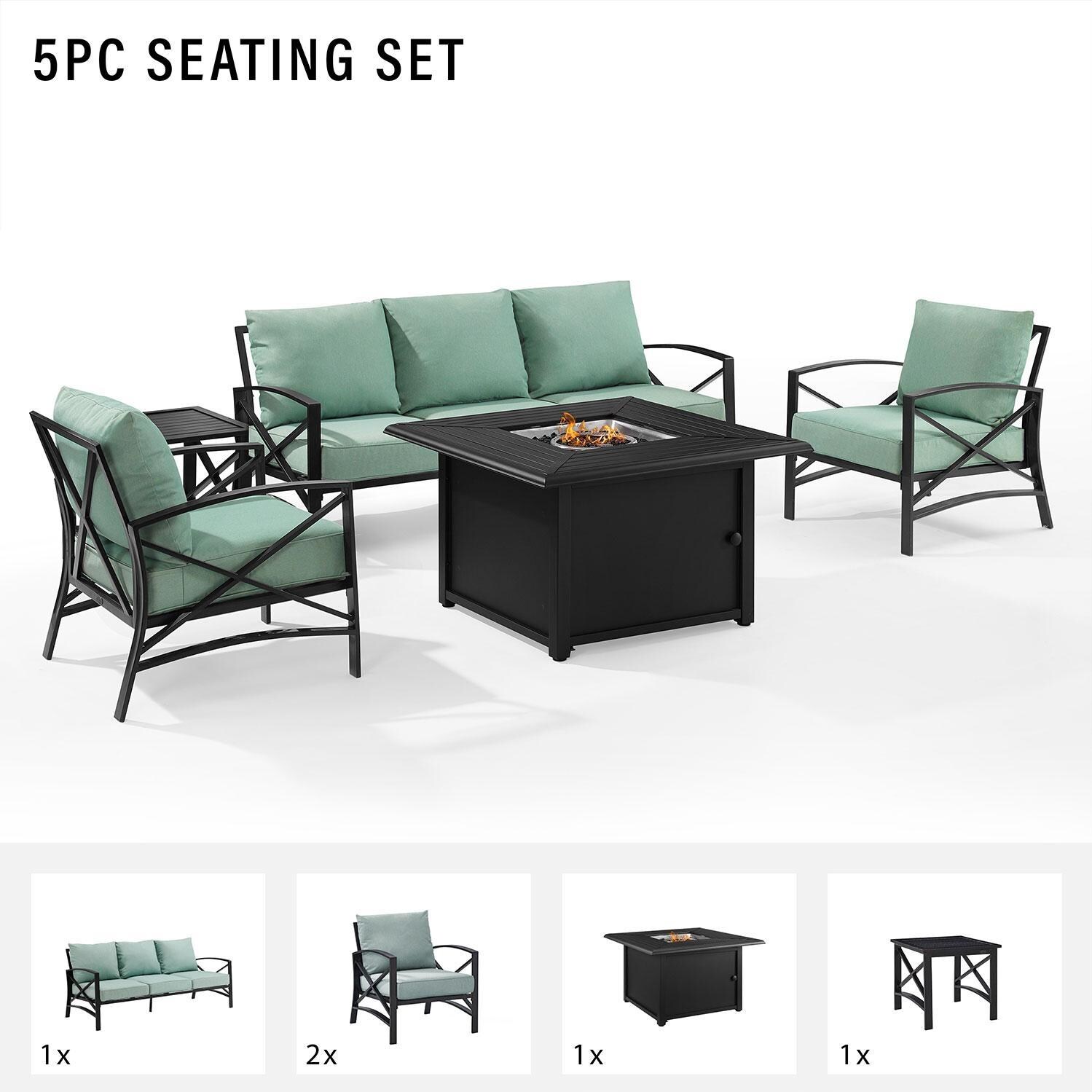 Ultimate Patio UP-82269BZ-MI 5Pc Outdoor Sofa Set W/ Fire Table in Mist - Included in Set (Sofa, Two Club Chairs, & Fire Table) - Diagram thumbnail