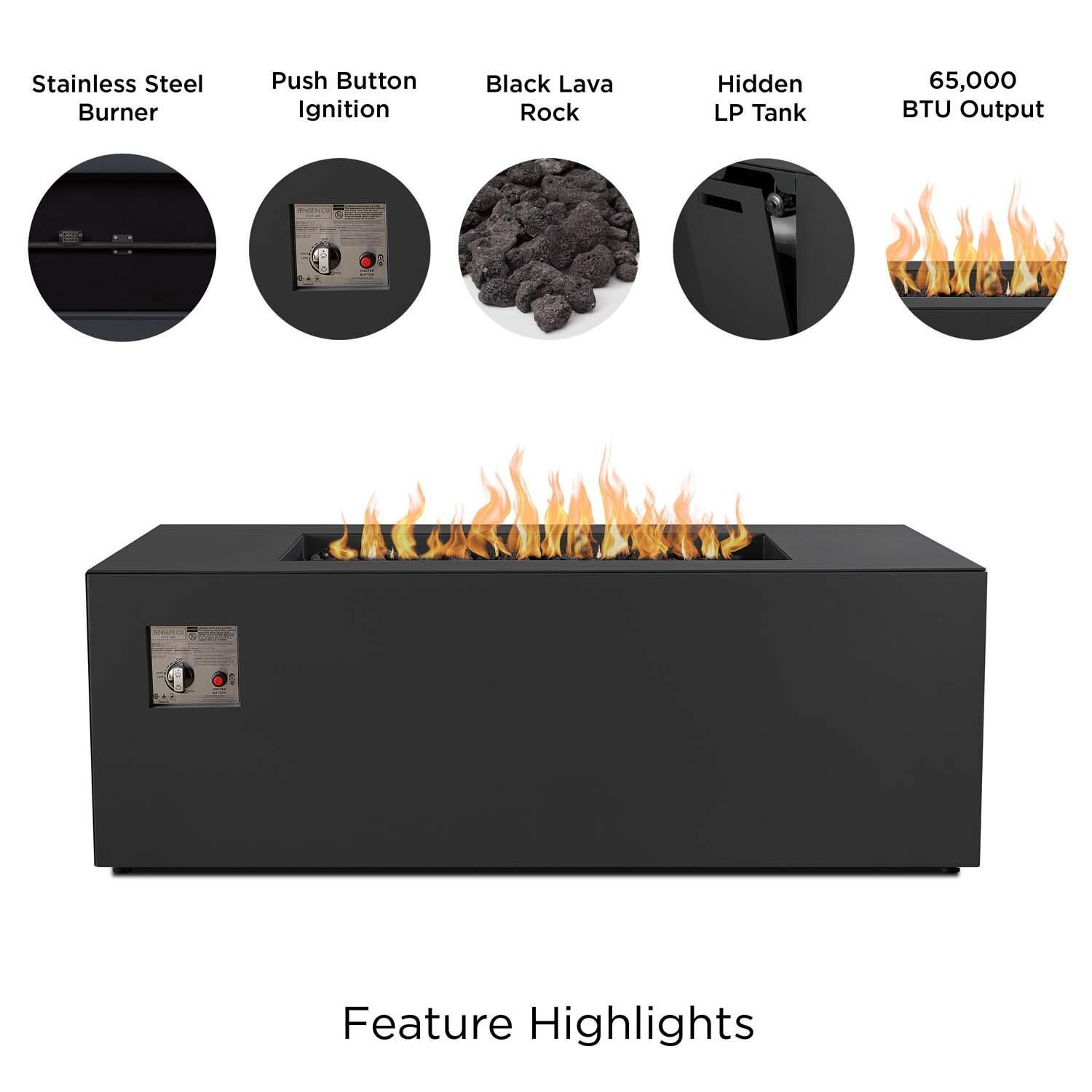 Covewood 28 Inch Rectangular Aluminum Propane Fire Pit Table in Charcoal by BBQGuys Signature - Features thumbnail