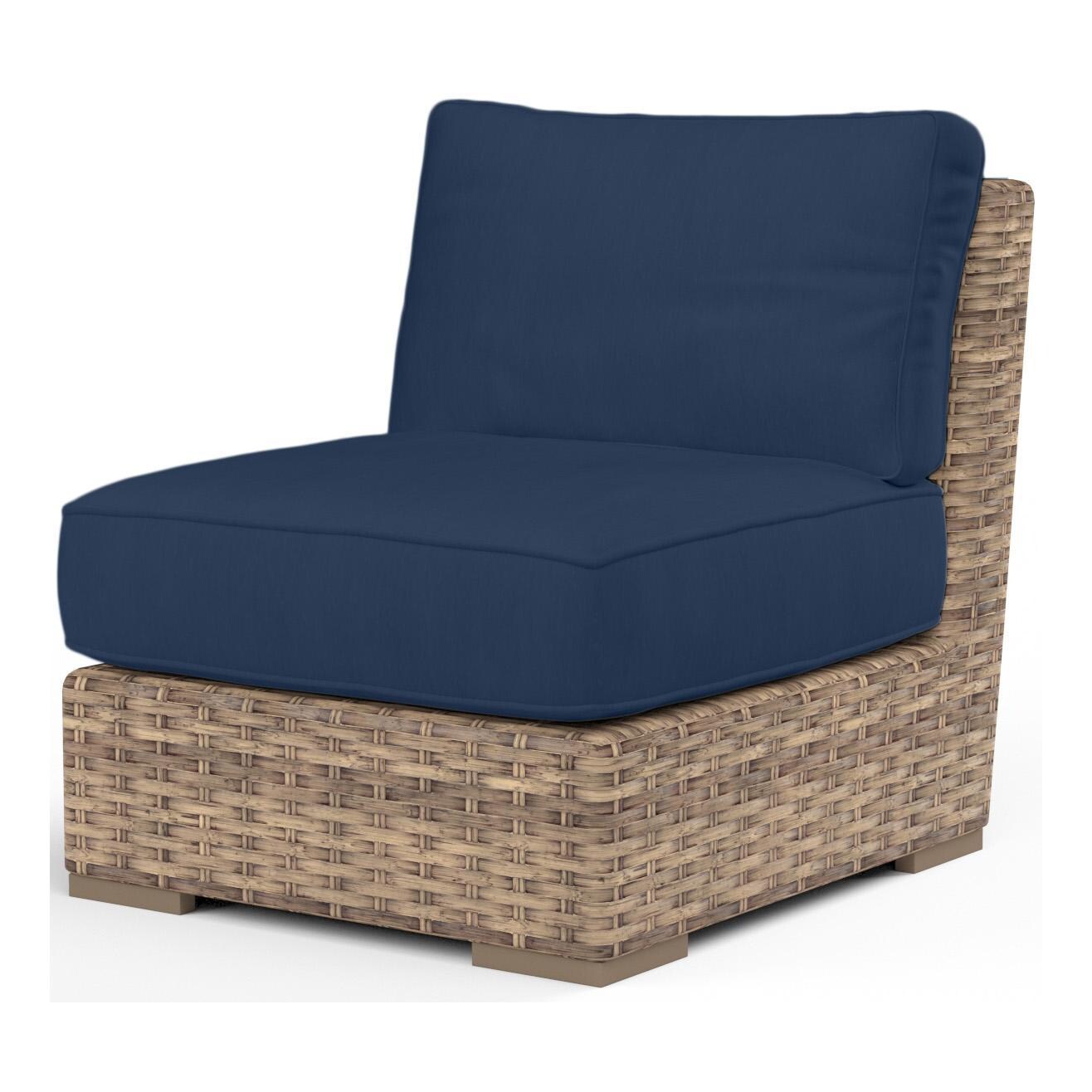 Havana Wicker Armless Club Chair in Tobacco/Spectrum Indigo by Sunset West - White Background thumbnail