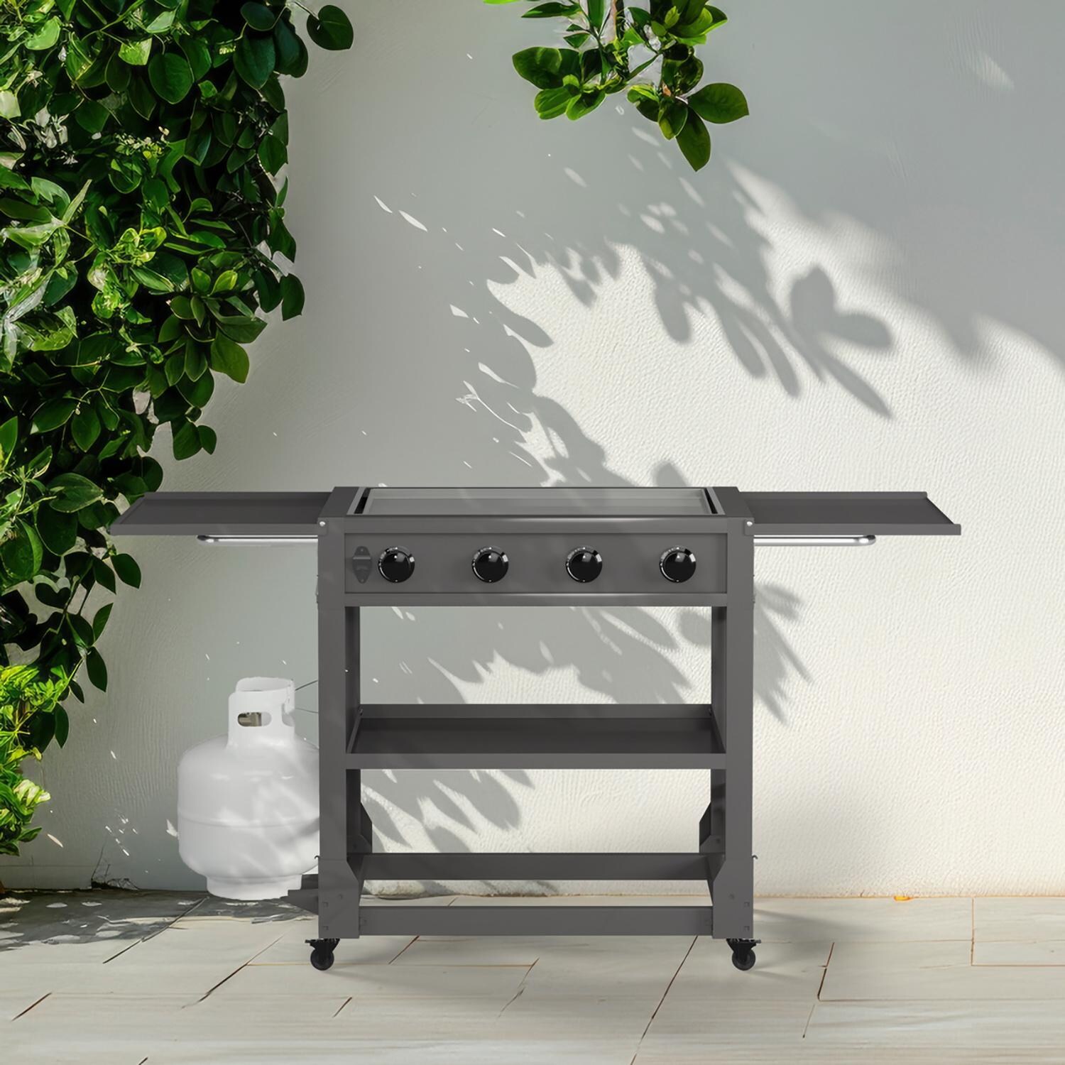 TYTUS Fresno Series 4-Burner Gunmetal Flat Top Griddle with Tool Set & Cover - TDT-471-0101 - On Patio - Lifestyle thumbnail