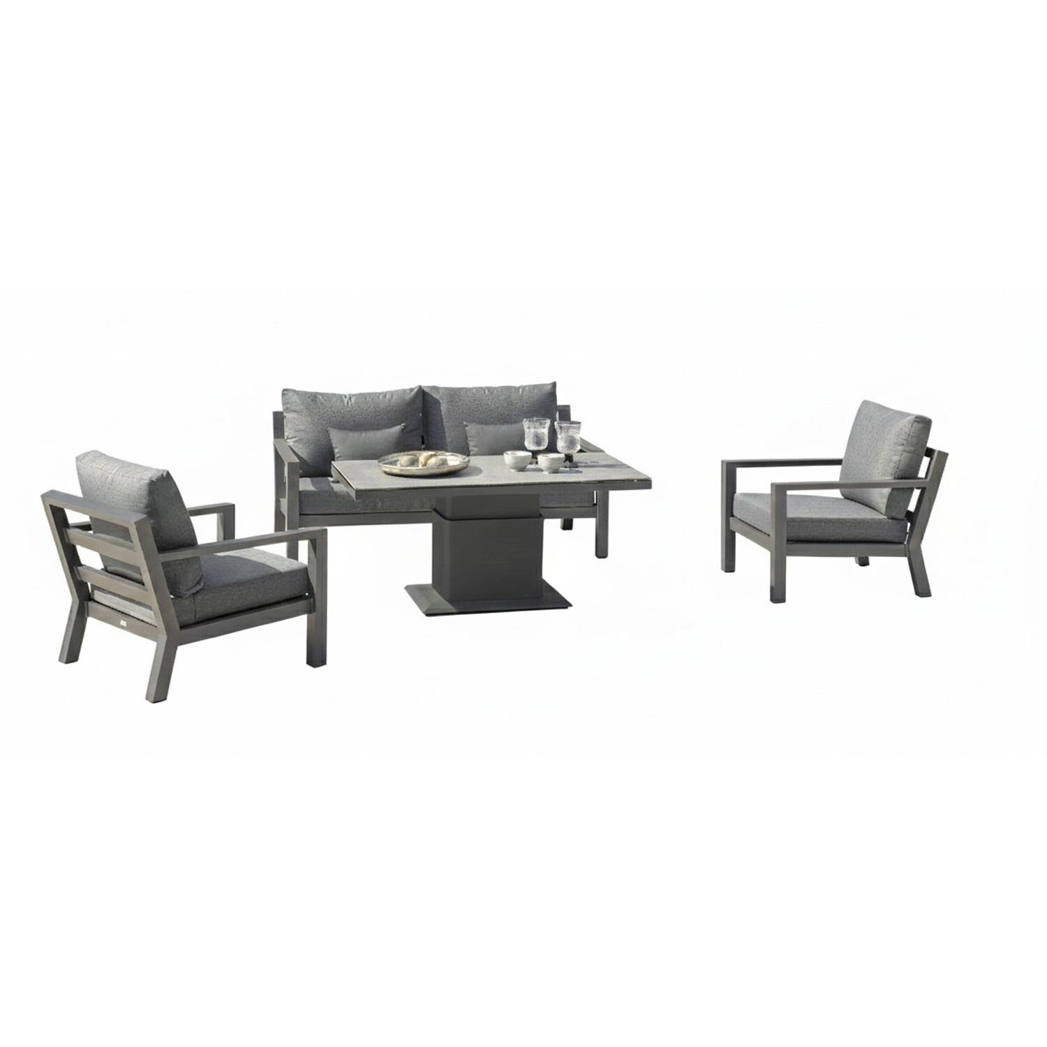 Timber 4 Pc Aluminum Seating Set in Lava / Natte Charcoal - Set Angled - White Background thumbnail