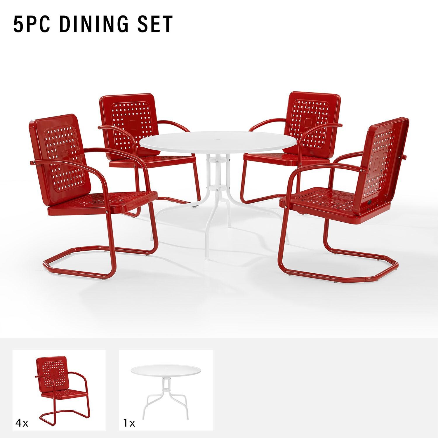 Ultimate Patio UP-32250RE 5Pc Round Retro Outdoor Dining Set in Red Gloss - Included in Set (Four Chairs and Table) - Diagram thumbnail
