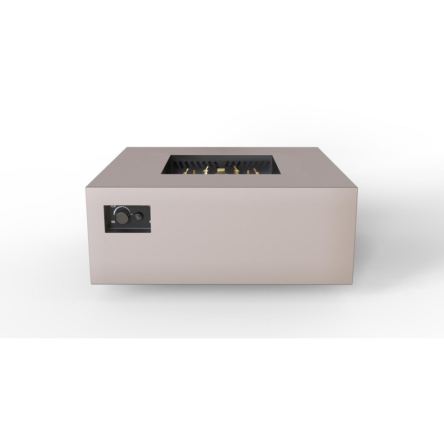 AON 40 Inch Square Powder Coated Steel Natural Gas Fire Pit Table W/ Platinum Ignition in Sand Pebble By Warming Trends - Front Angled View - White Background thumbnail