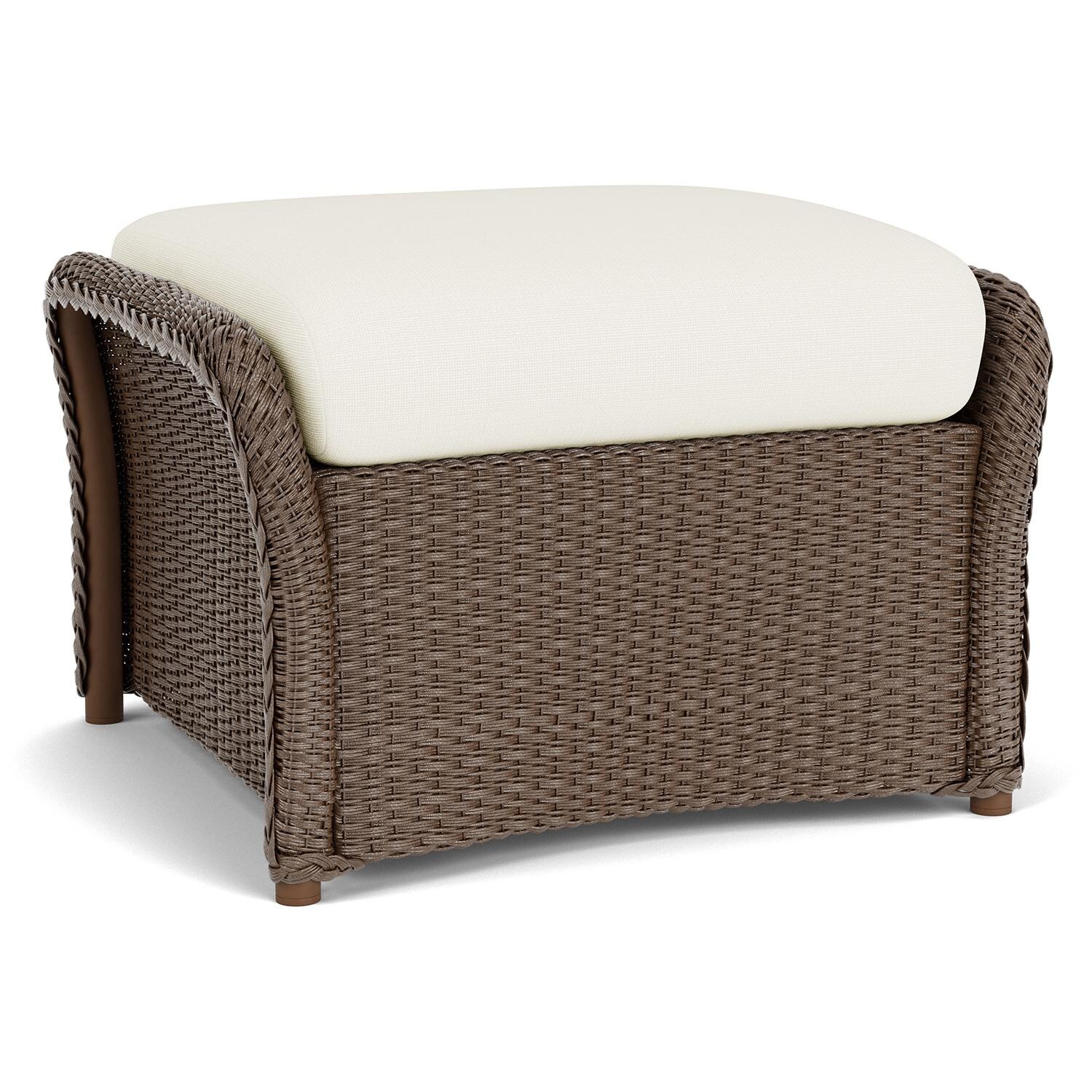Lloyd Flanders Weekend Retreat Woven Ottoman in Bark Finish W/ Sailcloth Salt Fabric - Back Left thumbnail