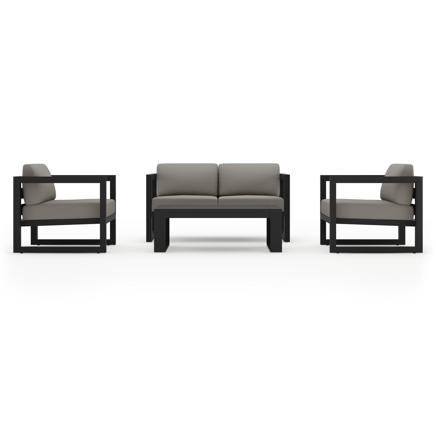 Lakeview MSTYMAS-BK-4SS-CC Misty Cove 4 Pc Aluminum Seating Set in Black w/Loveseat & Canvas Charcoal Cushions by Lakeview Outdoor Designs - Set - White Background thumbnail