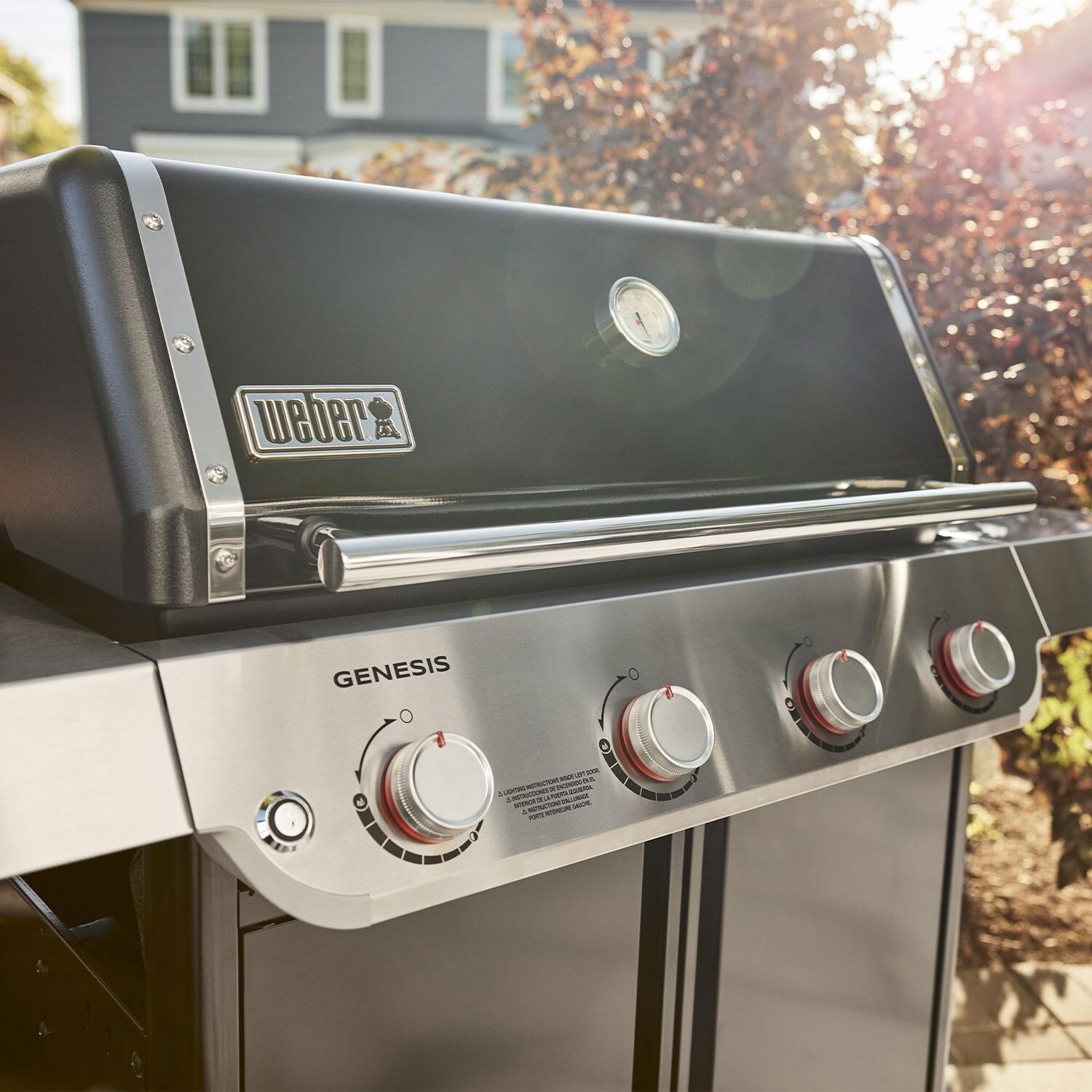 Weber 1500368 GENESIS E-415 Natural Gas Grill in Black - Display - Close Up View - Lifestyle