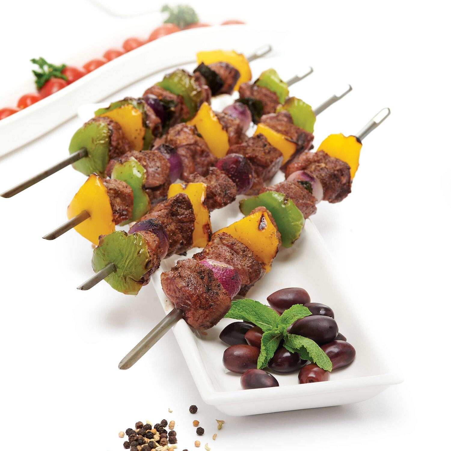 GrillPro Stainless Steel 15-in Slim Skewers - 4 Pack - 46074 - Prepped - White Background thumbnail