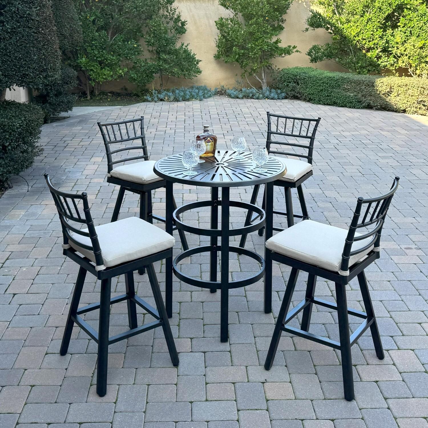 Bella 5 Pc Aluminum Swivel Counter Height Bar Set in Beige/Dark Brown by Darlee - Hero - Lifestyle thumbnail