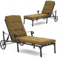 Evangeline 2 Piece Cast Aluminum Patio Chaise Lounge Set W/ Sunbrella Canvas Teak Cushions By Lakeview Outdoor Designs