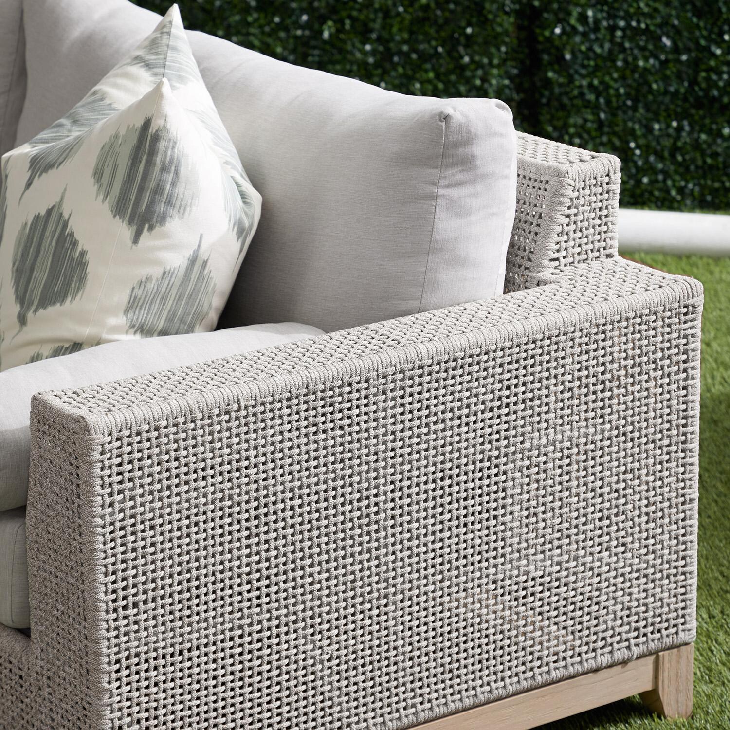 Lakeview Ranch Pointe 3 Person Woven Rope Sofa in Taupe & White - Side Detail thumbnail