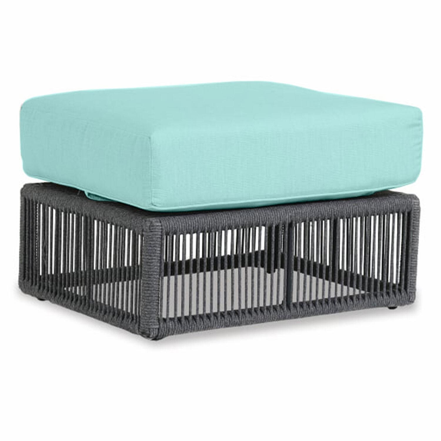 Milano Aluminum & Olefin Rope Patio Ottoman in Dupione Celeste w/ Self Welt By Sunset West