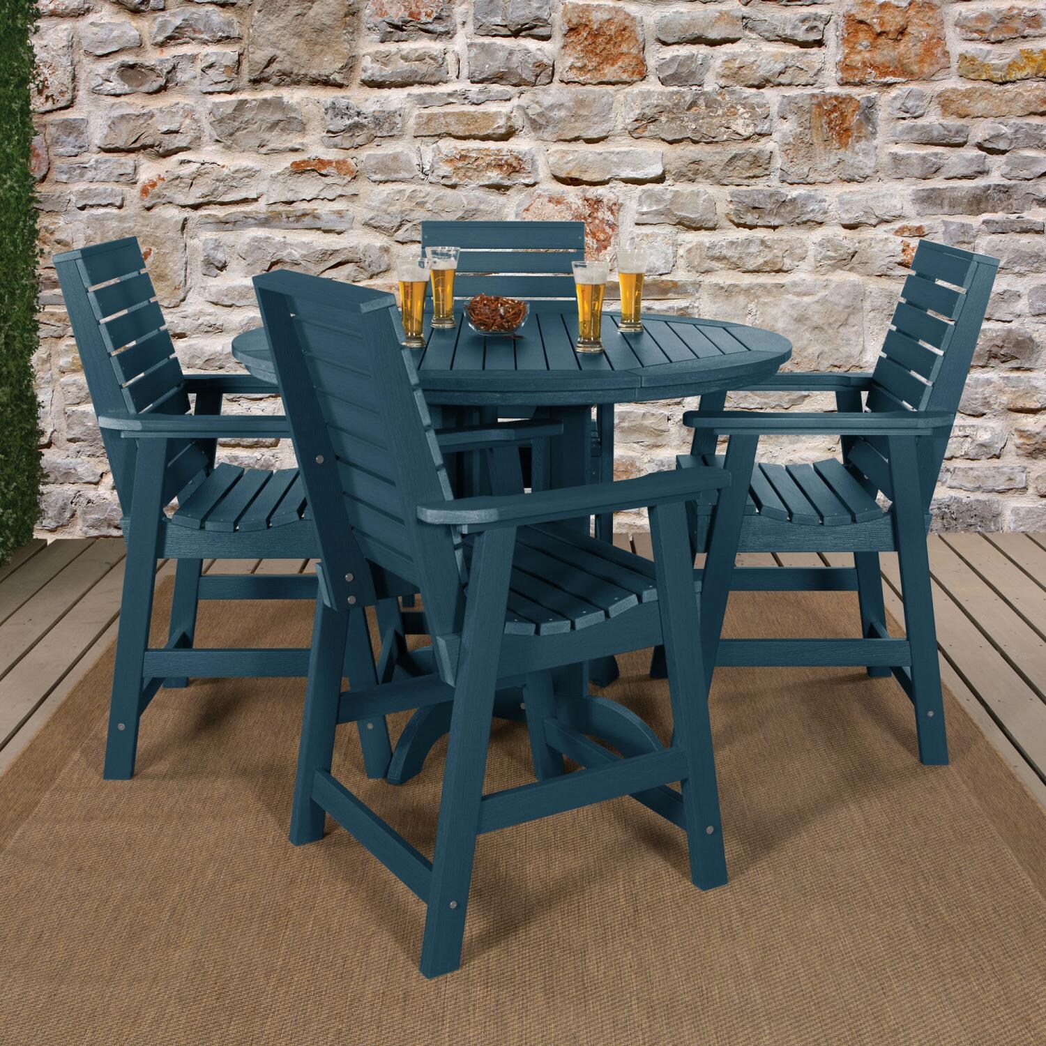 Highwood USA Weatherly 5 Piece Round Dining Set - Counter Height - Nantucket Blue image
