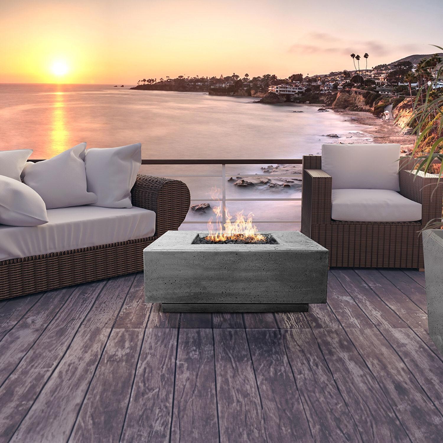 Prism Hardscapes SCPH-406-4LP Tavola 2 36-Inch Propane Square Fire Pit Table - Pewter - Beach House Balcony - Lifestyle