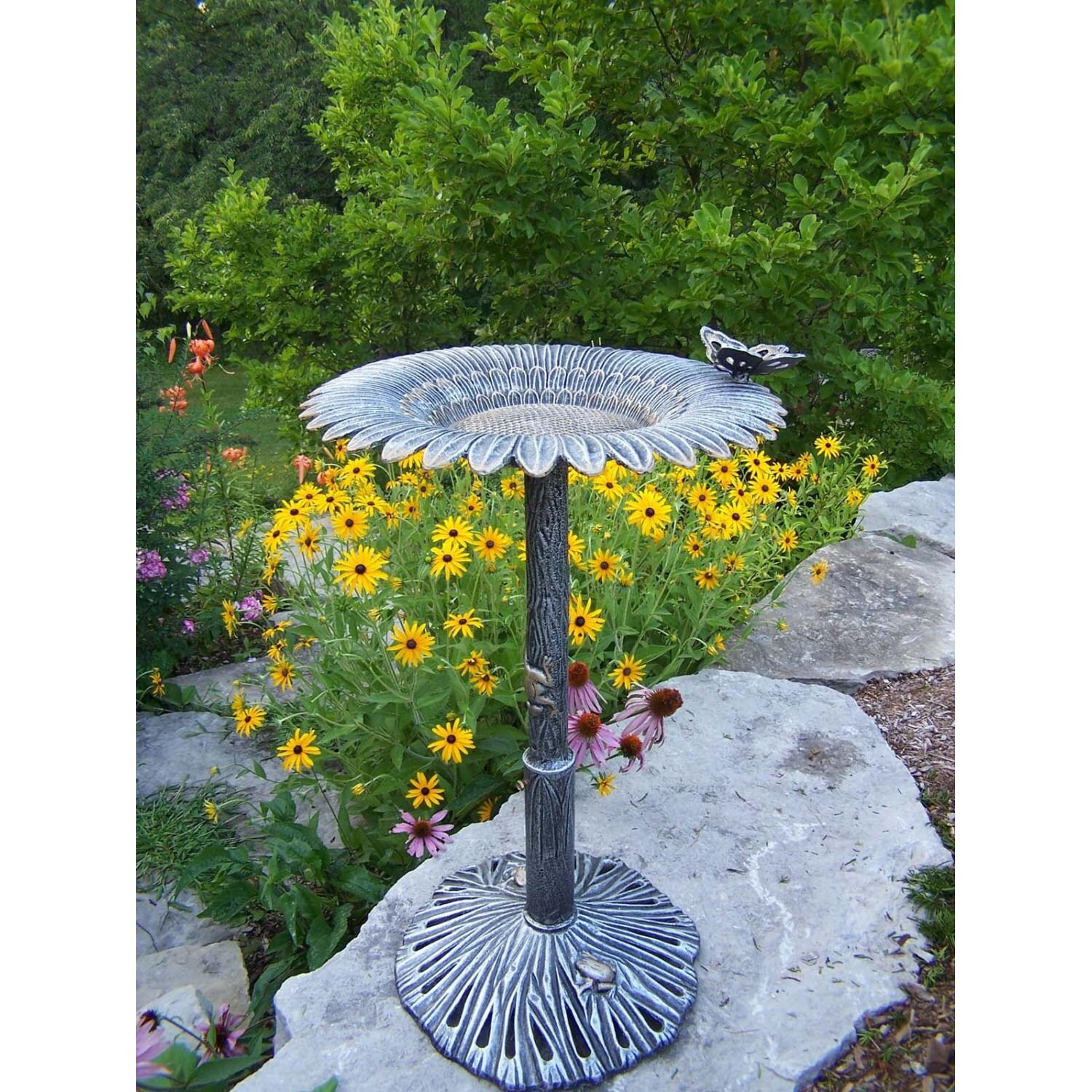 Oakland Living Sunflower Butterfly Bird Bath Antique Pewter