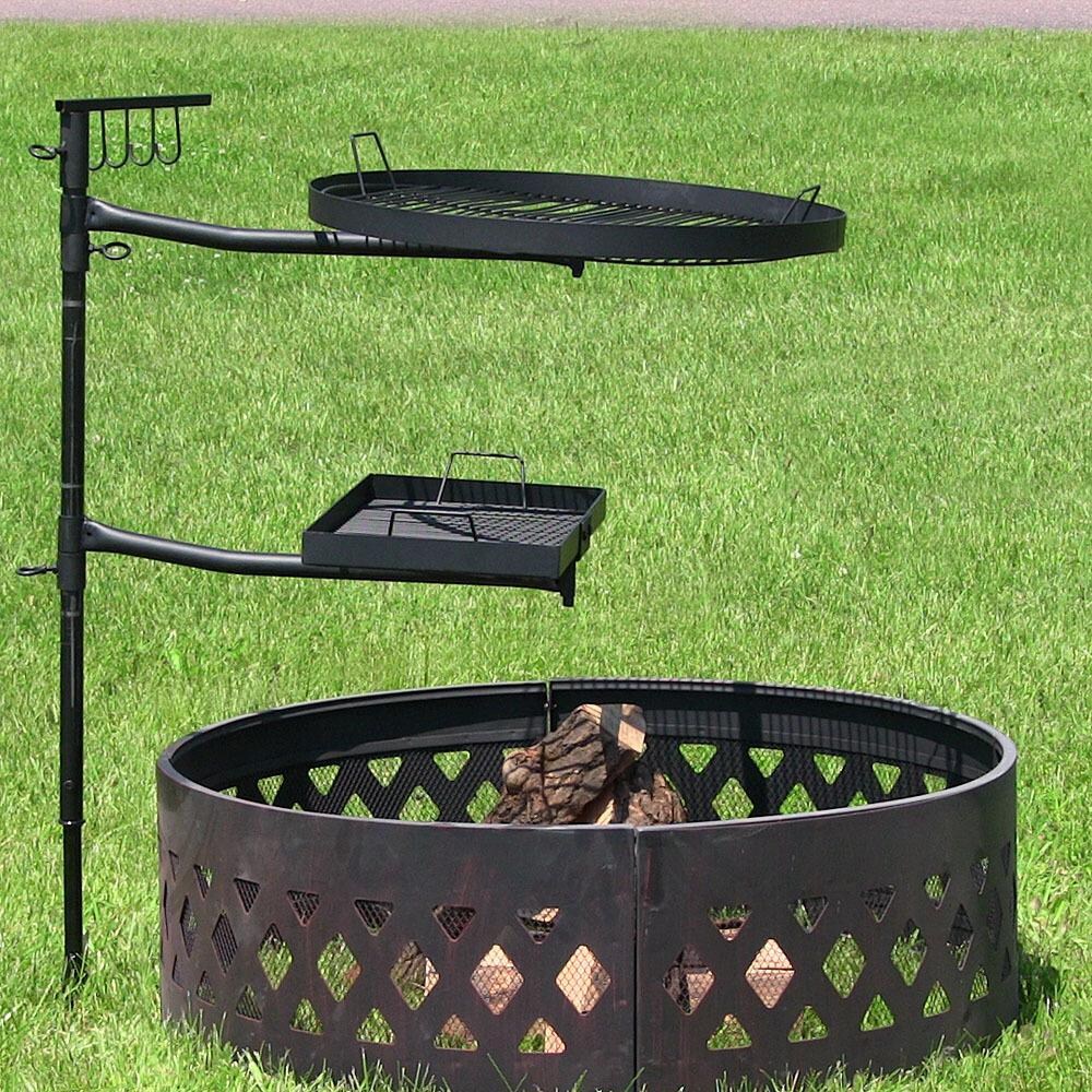 Ultimate Patio Steel Dual Fire Pit Campfire Cooking Grill System - Ready for Grilling thumbnail