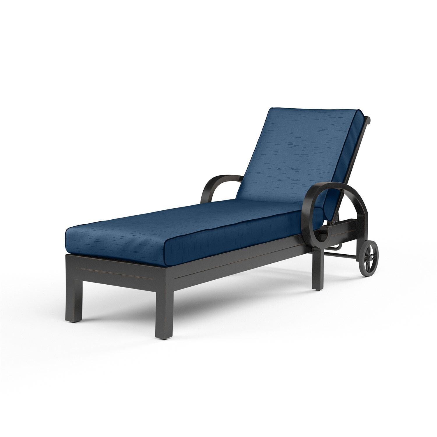 Monterey Aluminum Patio Chaise Lounge in Spectrum Indigo w/ Self Welt By Sunset West - Display - White Background thumbnail