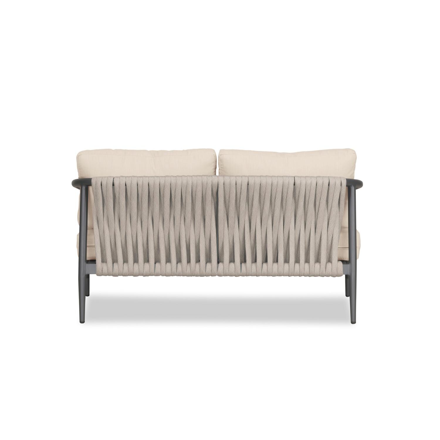 Lakeview Midnight Cove 2 Person Aluminum Loveseat in Slate/Pebble Gray/Canvas Flax - Back - White Background thumbnail