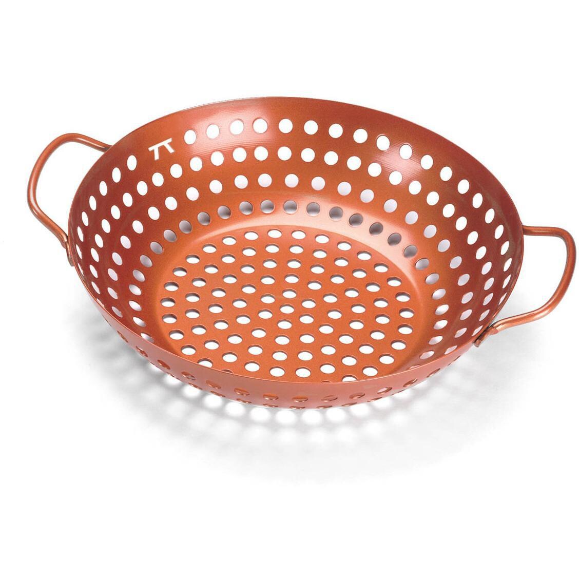 Outset 10-Inch Diameter Copper Non-Stick Round Grill Wok With Handles - Full View thumbnail